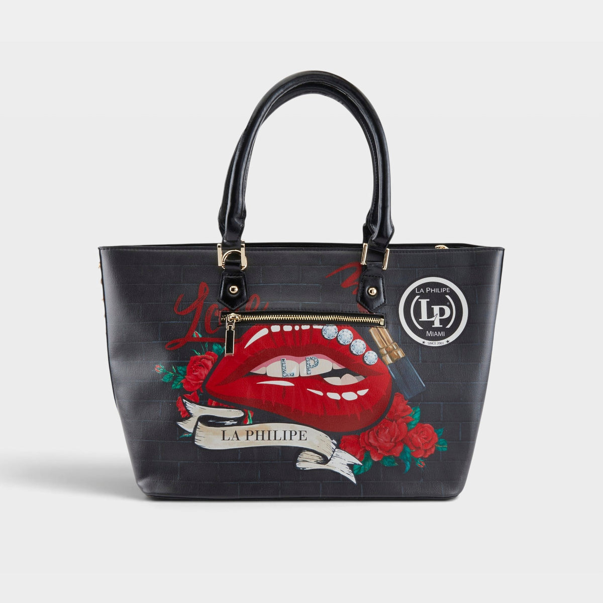La Philipe – RED LIPS – Black – Handbag