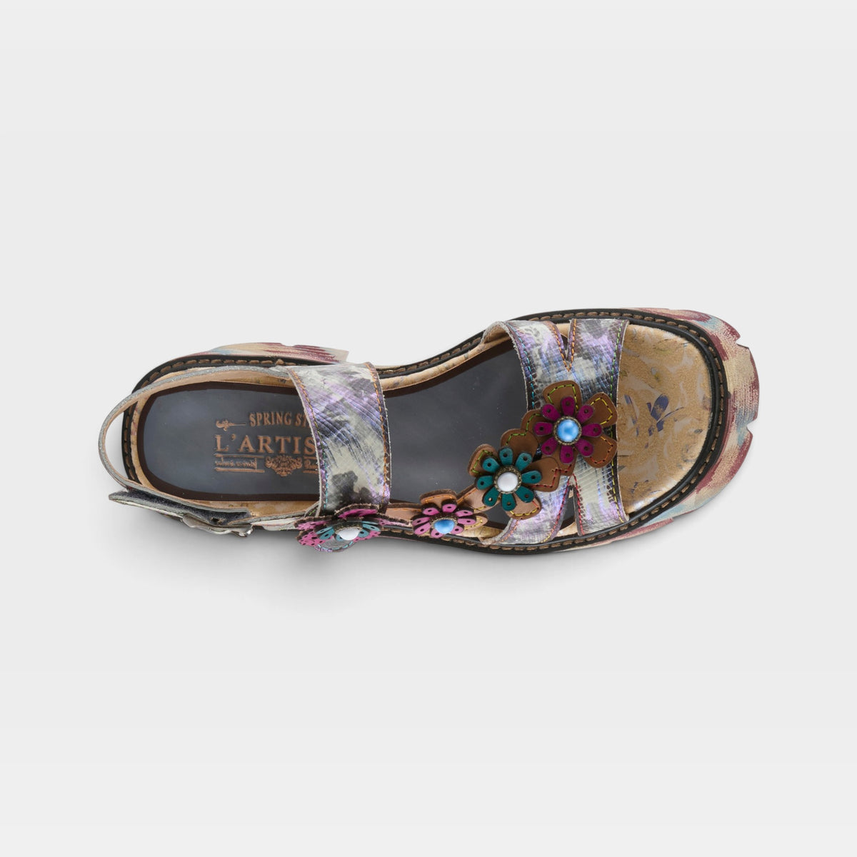 L'Artiste Macha sandals in Blue Multi, top view