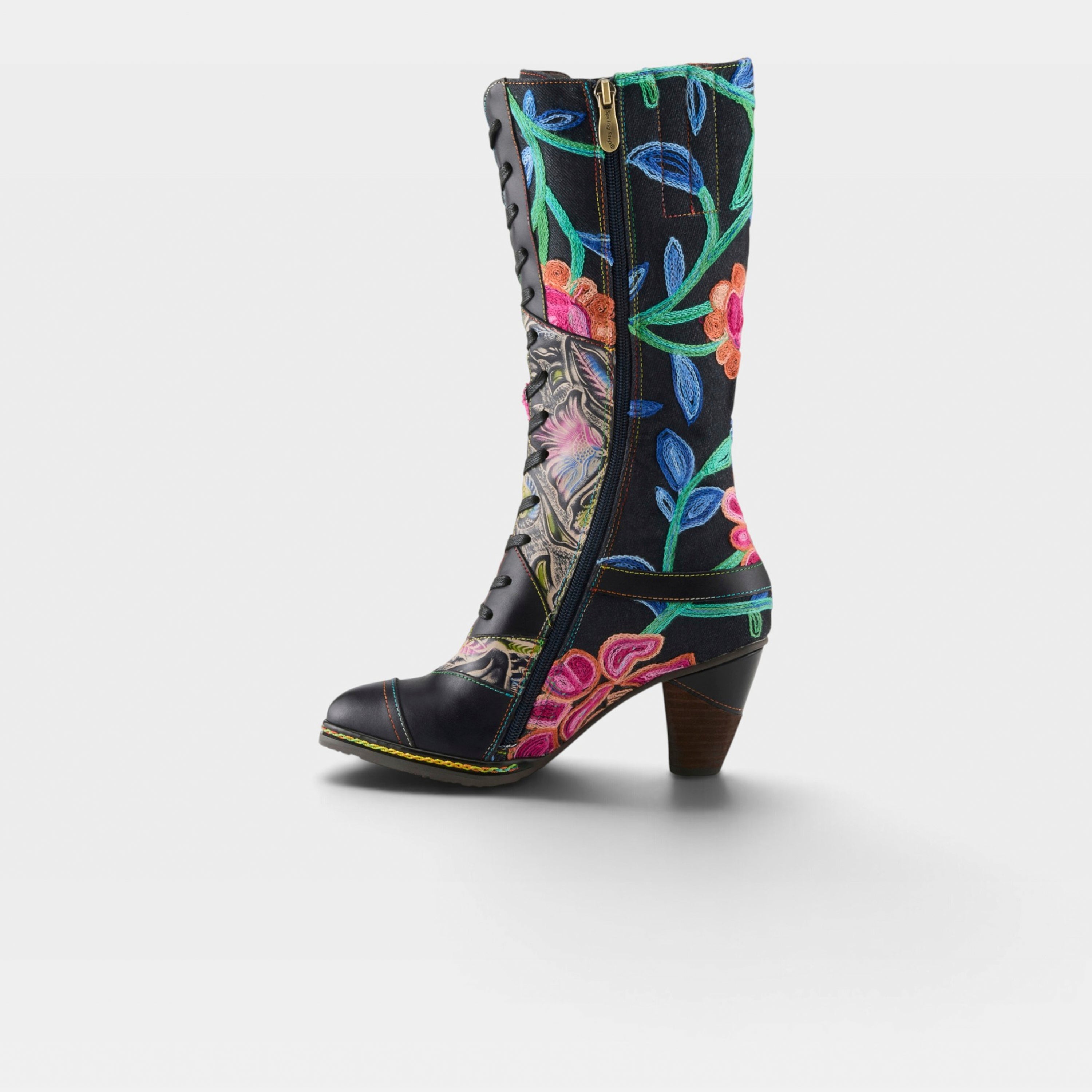 L'Artiste Malagie-Rose boots in Navy Multi, side view