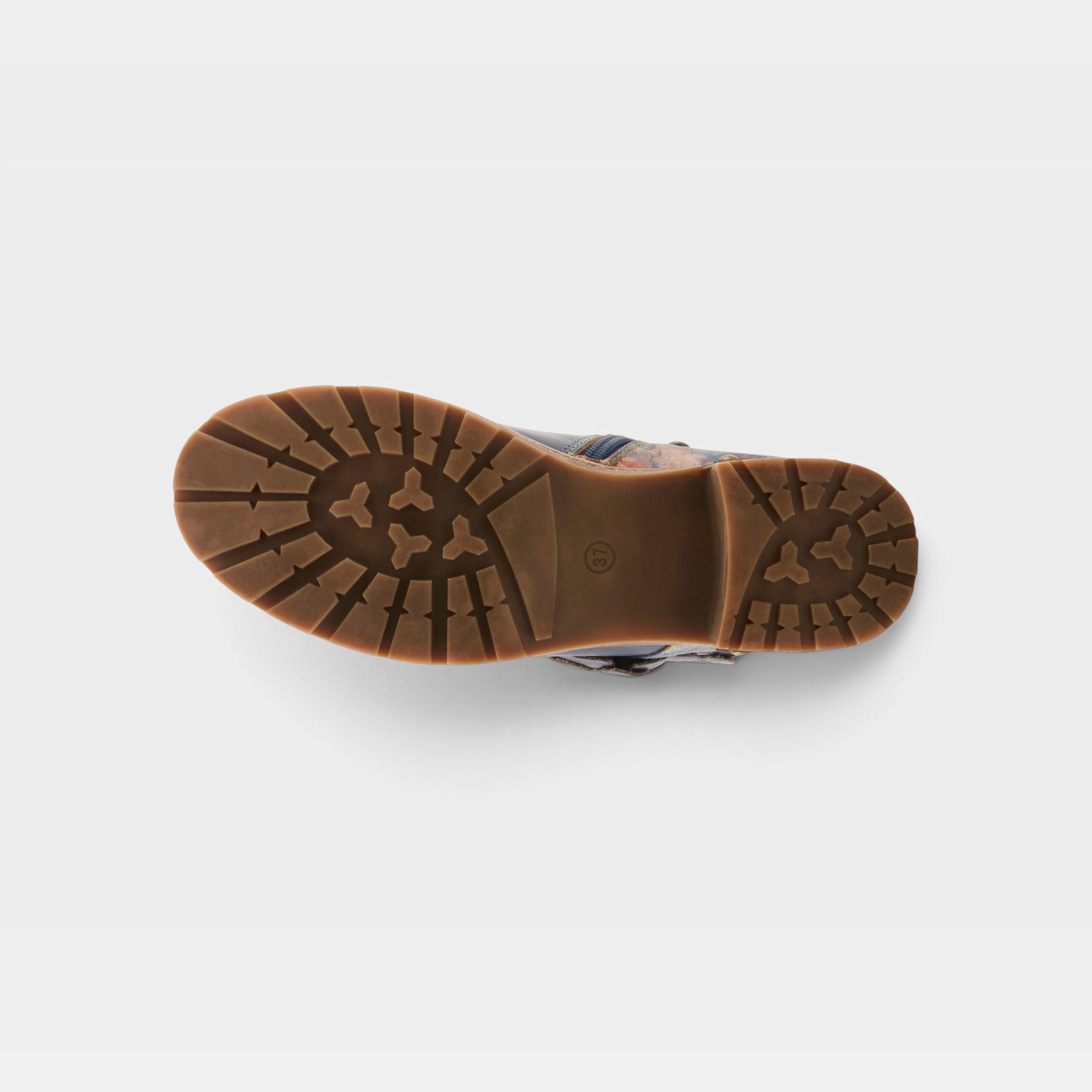 L'Artiste Martinela boots in Blue Multi, outsole view