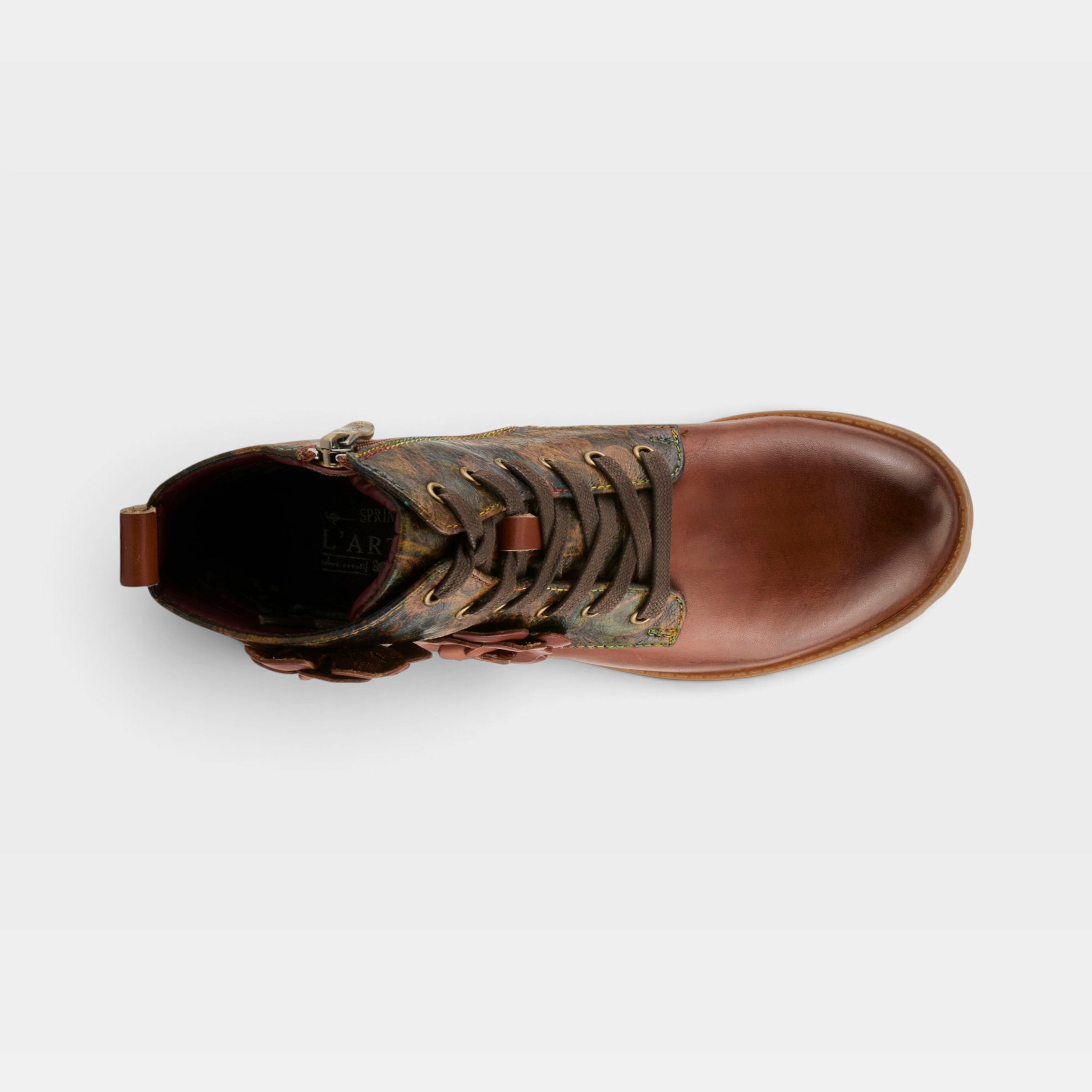 L'Artiste Martinela boots in Brown Multi, top view