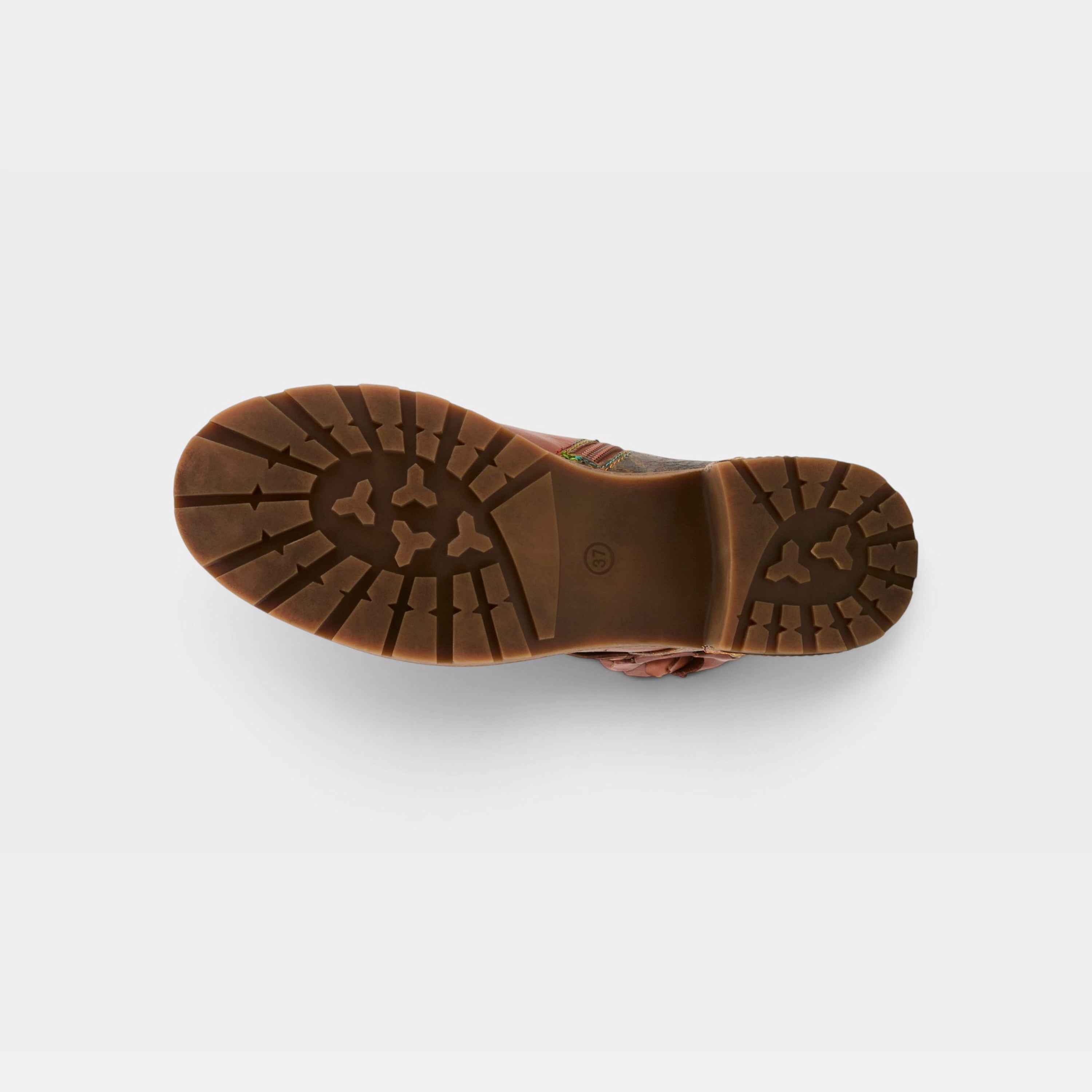 L'Artiste Martinela boots in Brown Multi, outsole view