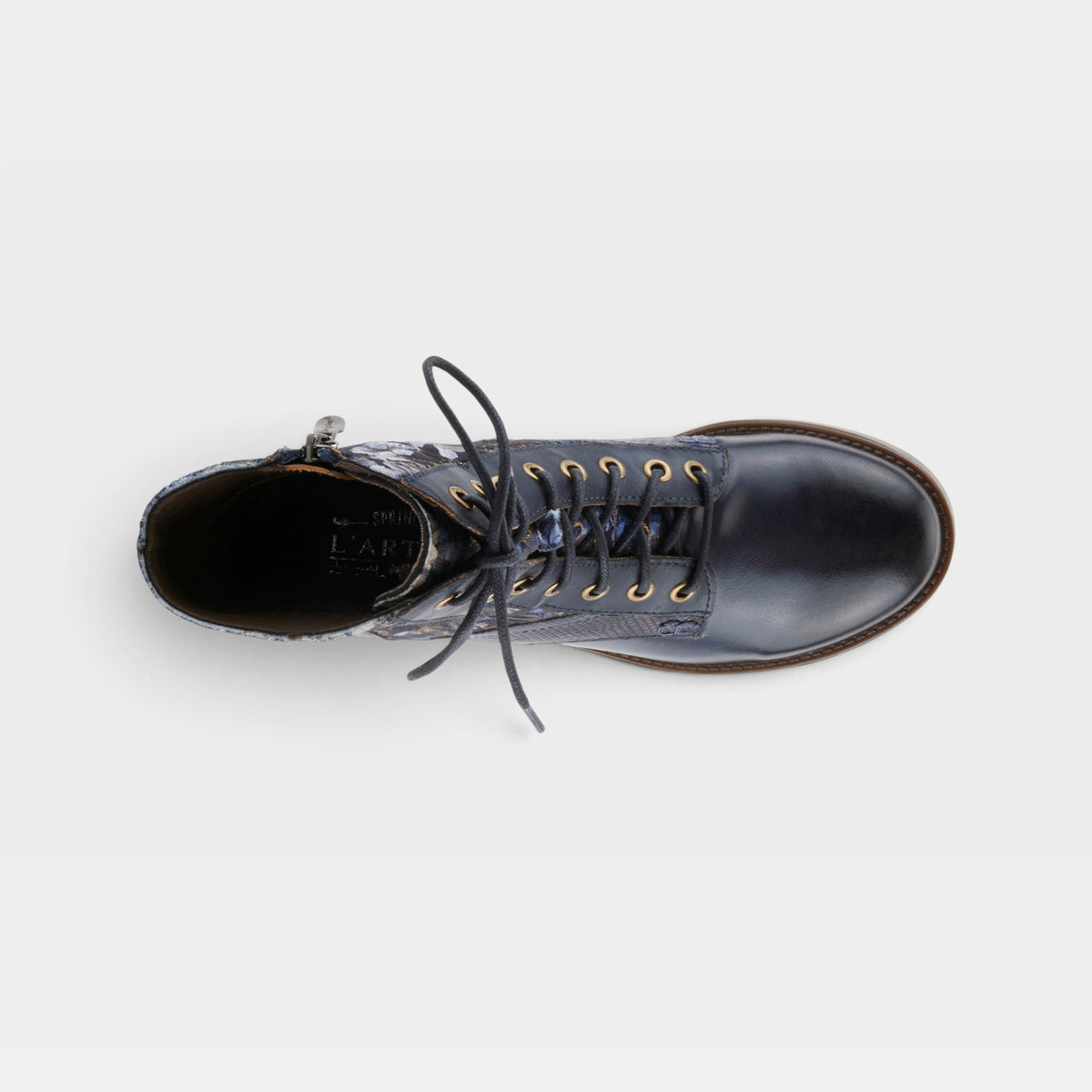 L'Artiste Marty-Flow boots in Navy Multi, top view