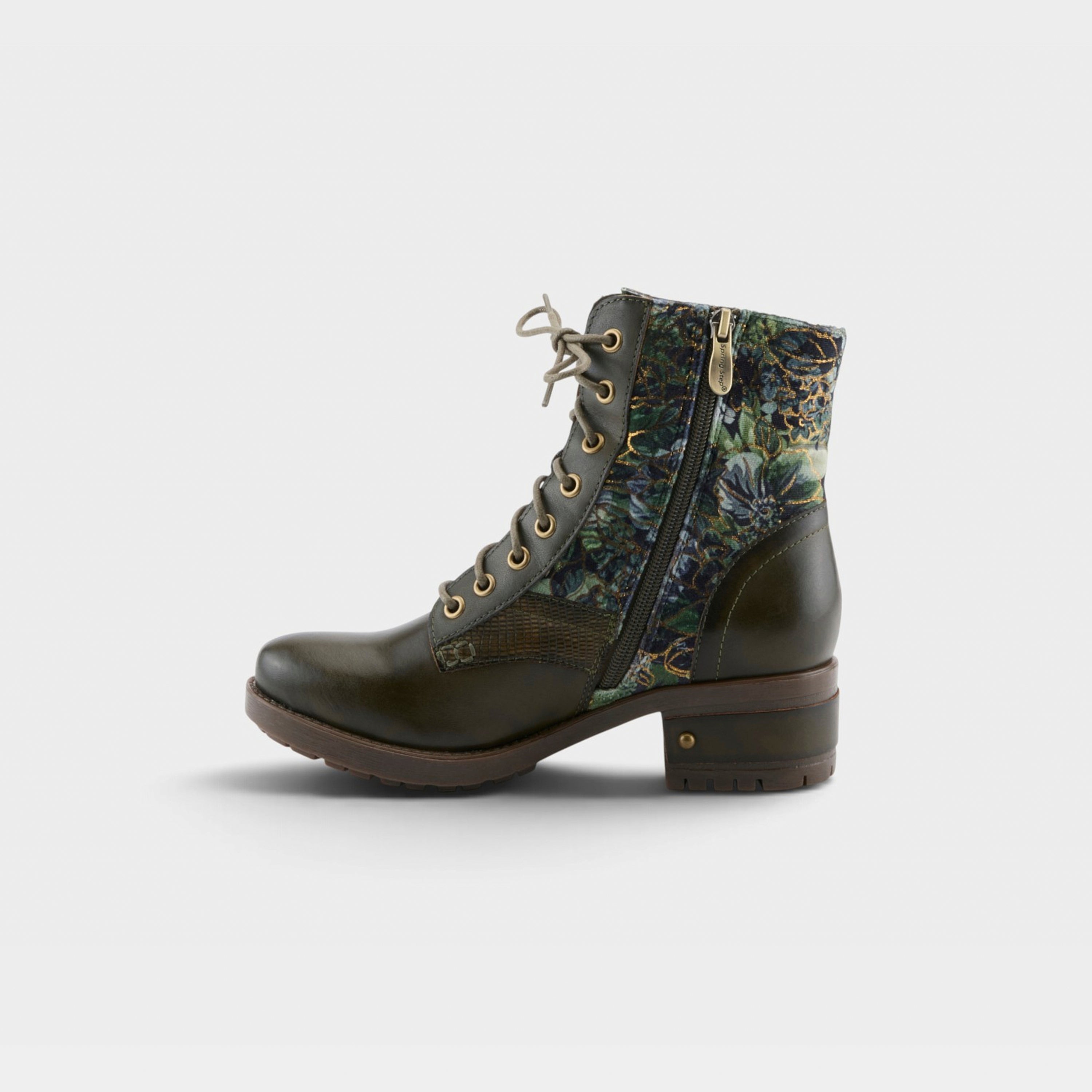 L'Artiste Marty-Flow boots in Olive Multi, side view