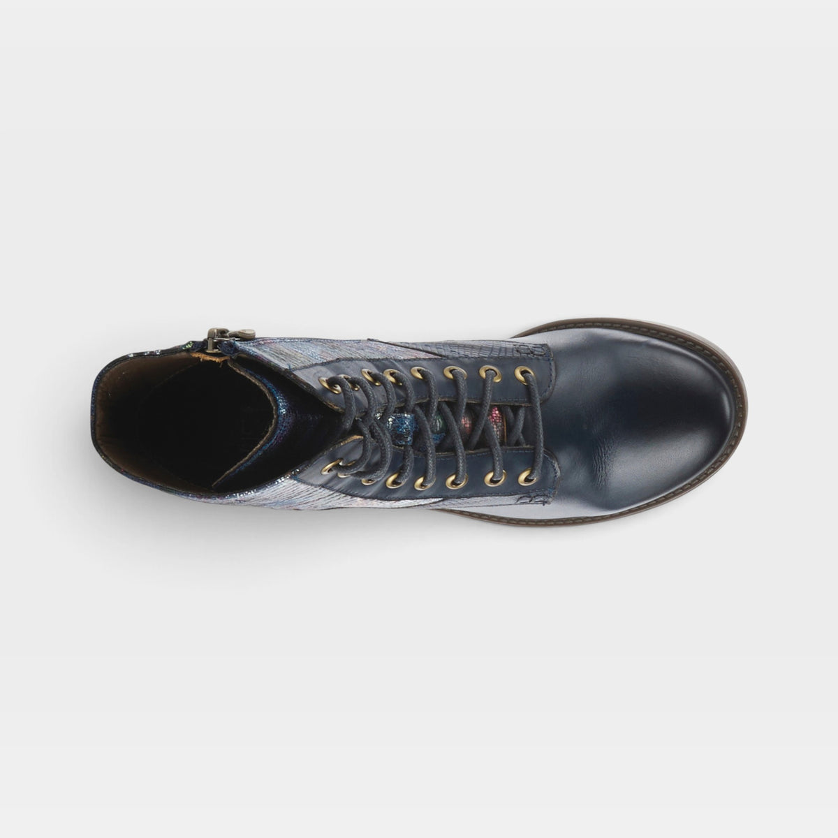 L'Artiste Marty-Met boots in Navy Multi, top view