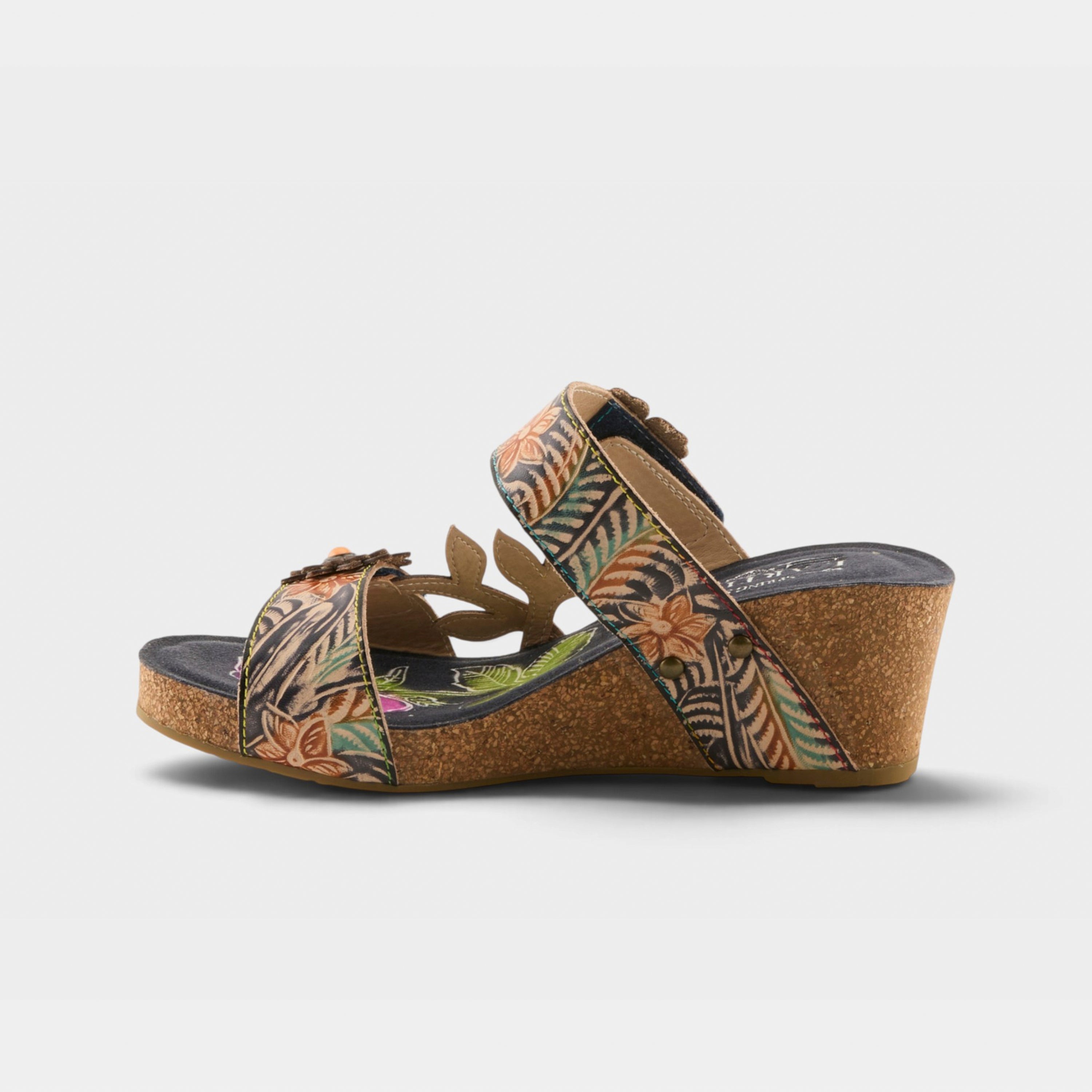 L'Artiste Moai sandals in Navy Multi, side view
