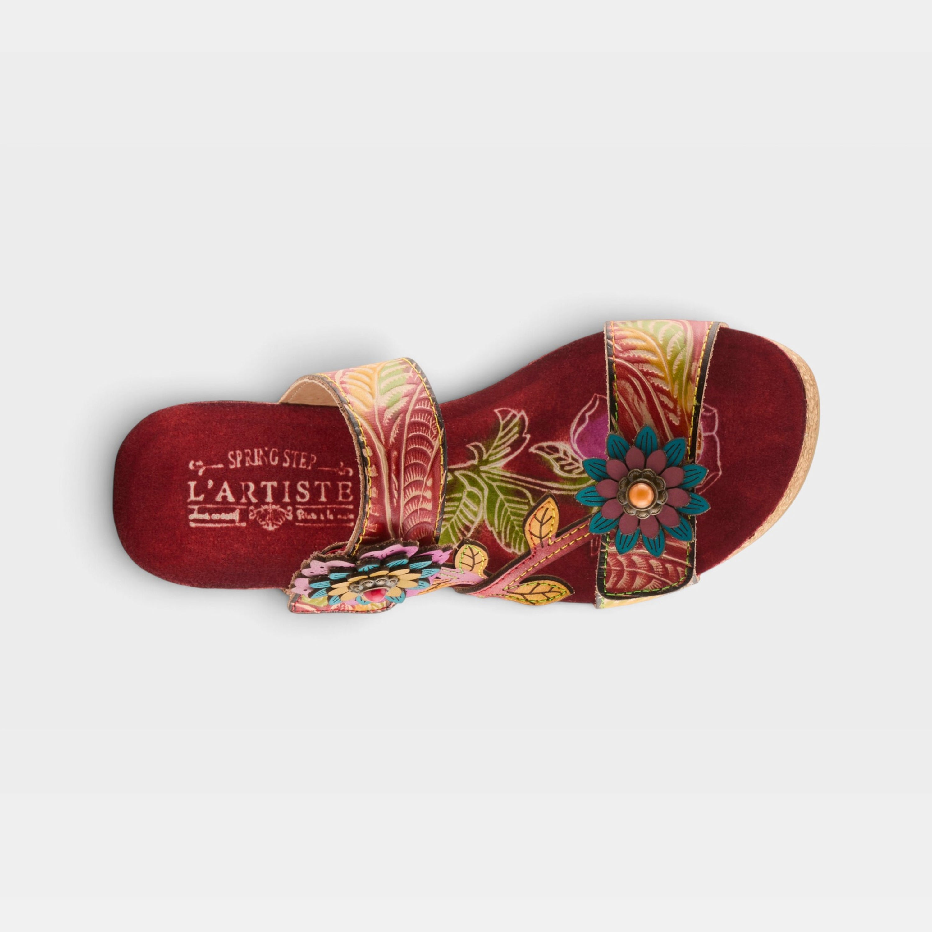 L'Artiste Moai sandals in Red Multi, top view