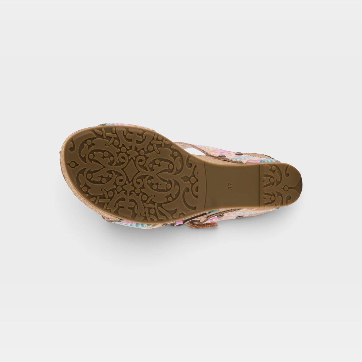 L'Artiste Moai sandals in Tan Multi, outsole view