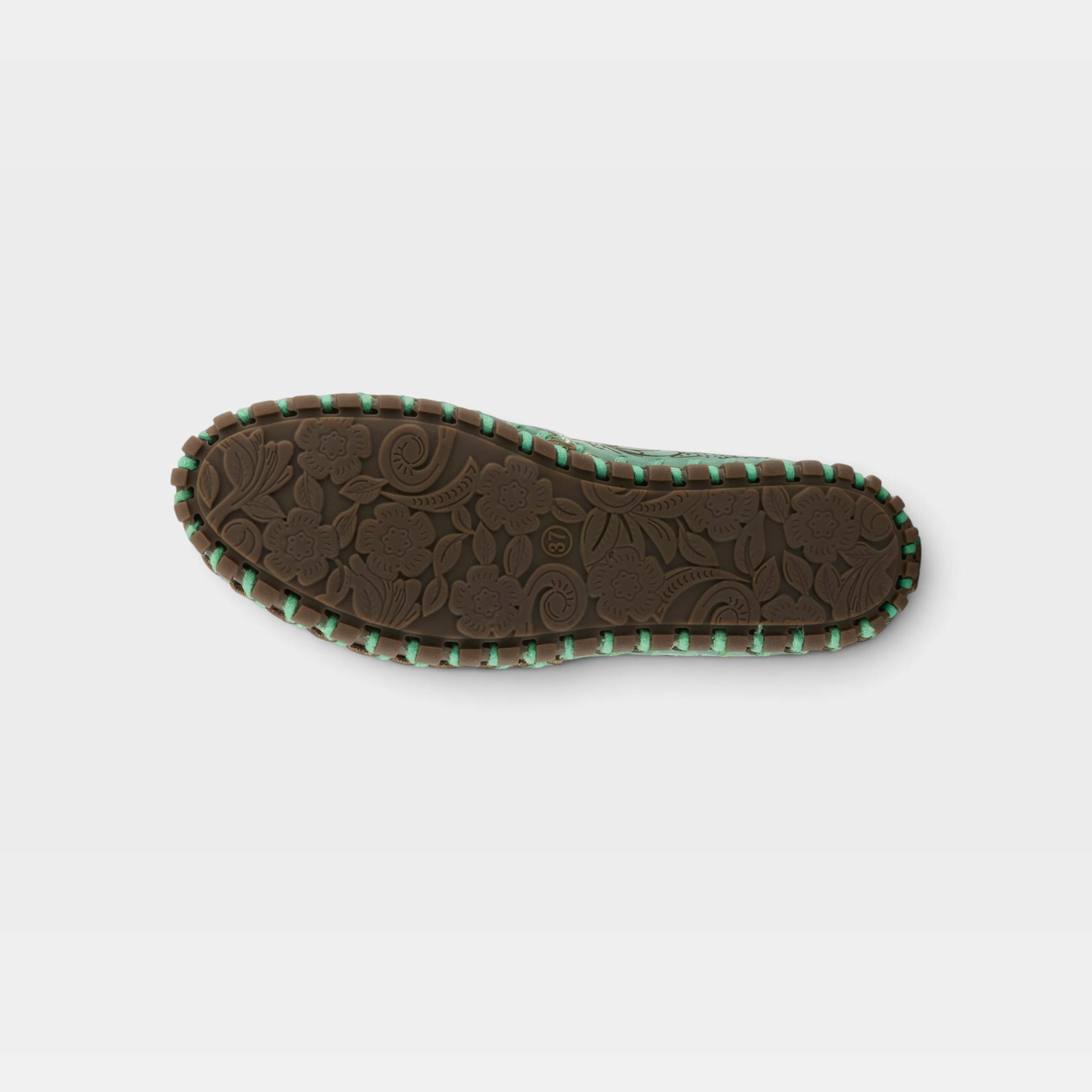 L'Artiste Modesty shoes in Mint Green Multi, outsole view