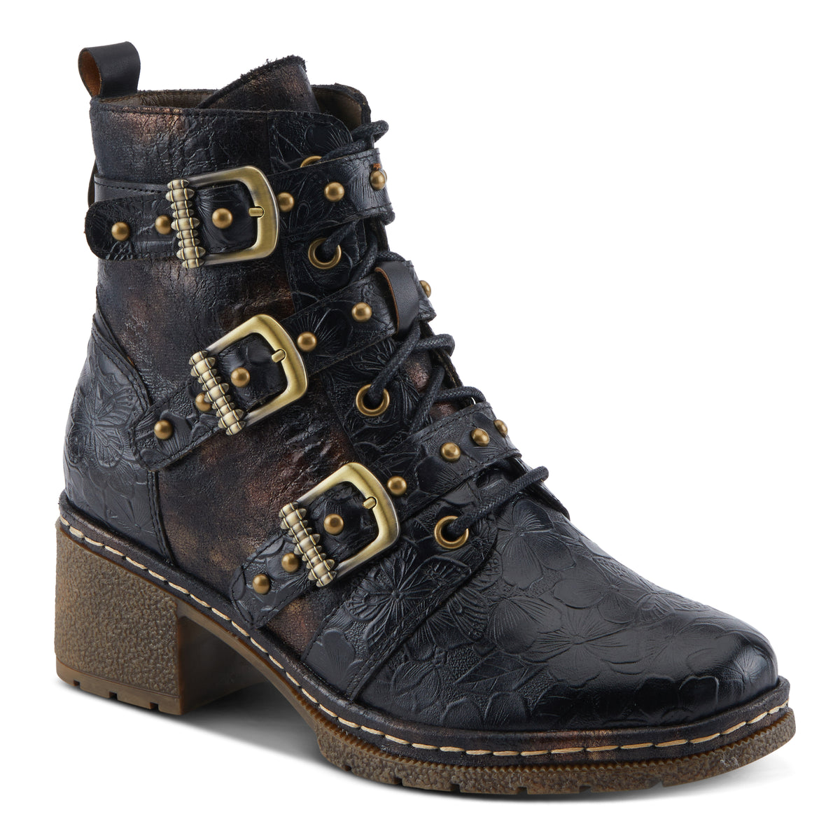 L'Artiste L'ARTISTE MOONLIT BOOTS boot in olive multi with handcrafted leather design