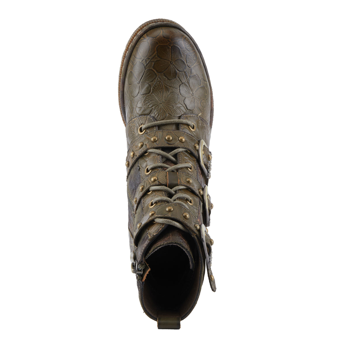 L'Artiste L'ARTISTE MOONLIT BOOTS boot in olive multi with handcrafted leather design