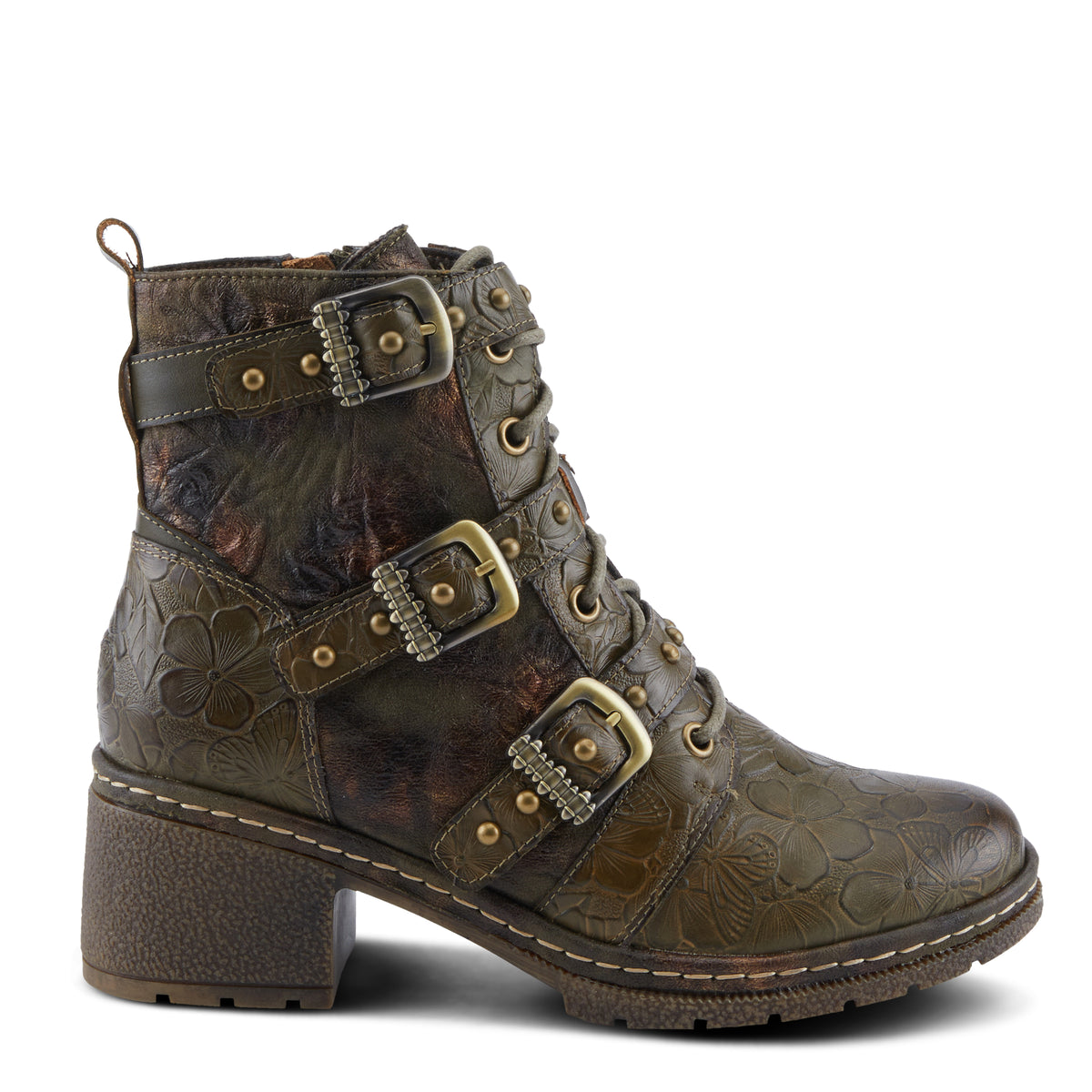 L'Artiste L'ARTISTE MOONLIT BOOTS boot in olive multi with handcrafted leather design