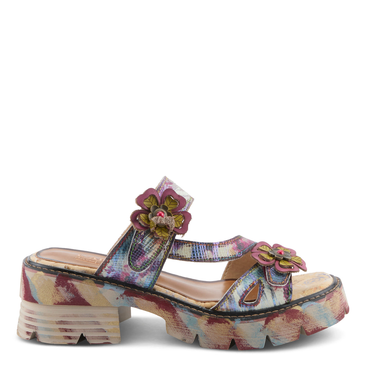 L'Artiste L'ARTISTE MYRINA SANDAL sandal in plum multi with handcrafted leather design
