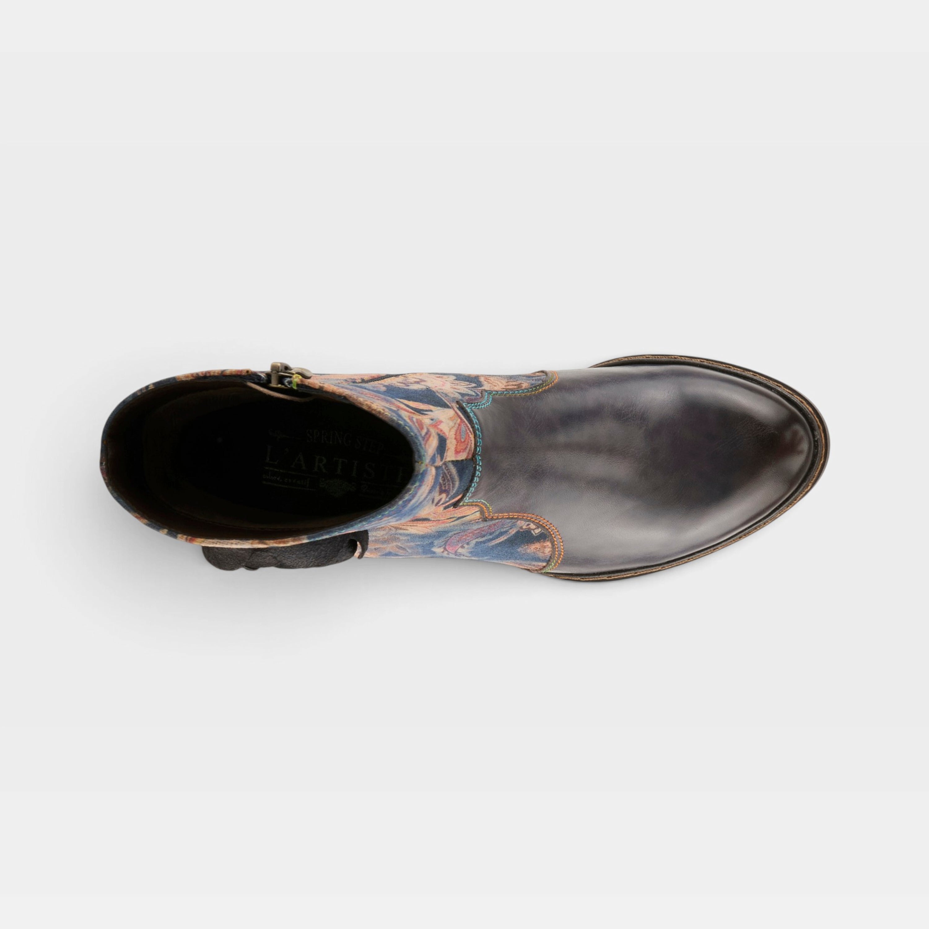 L'Artiste Naima boots in Blue Multi, top view
