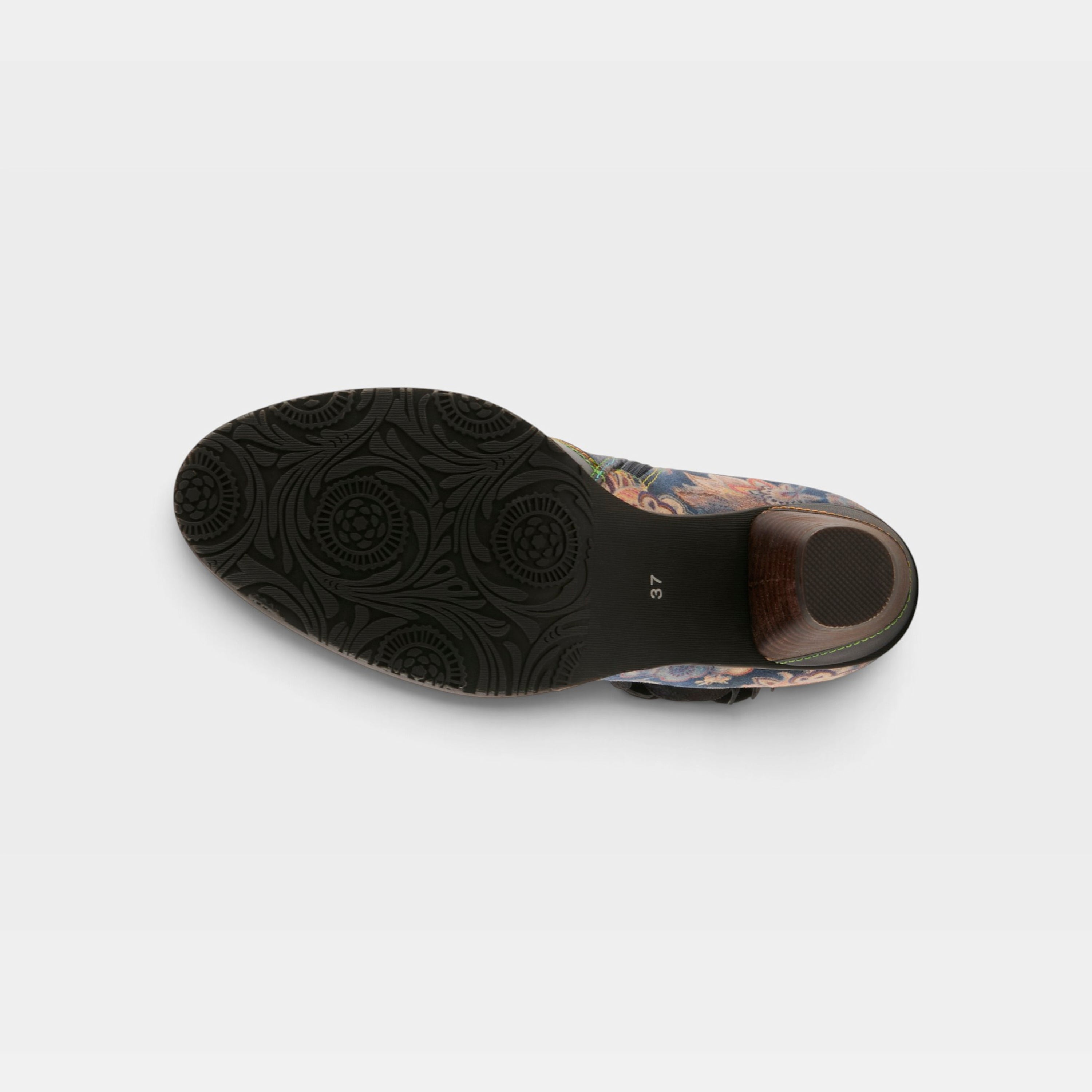 L'Artiste Naima boots in Blue Multi, outsole view