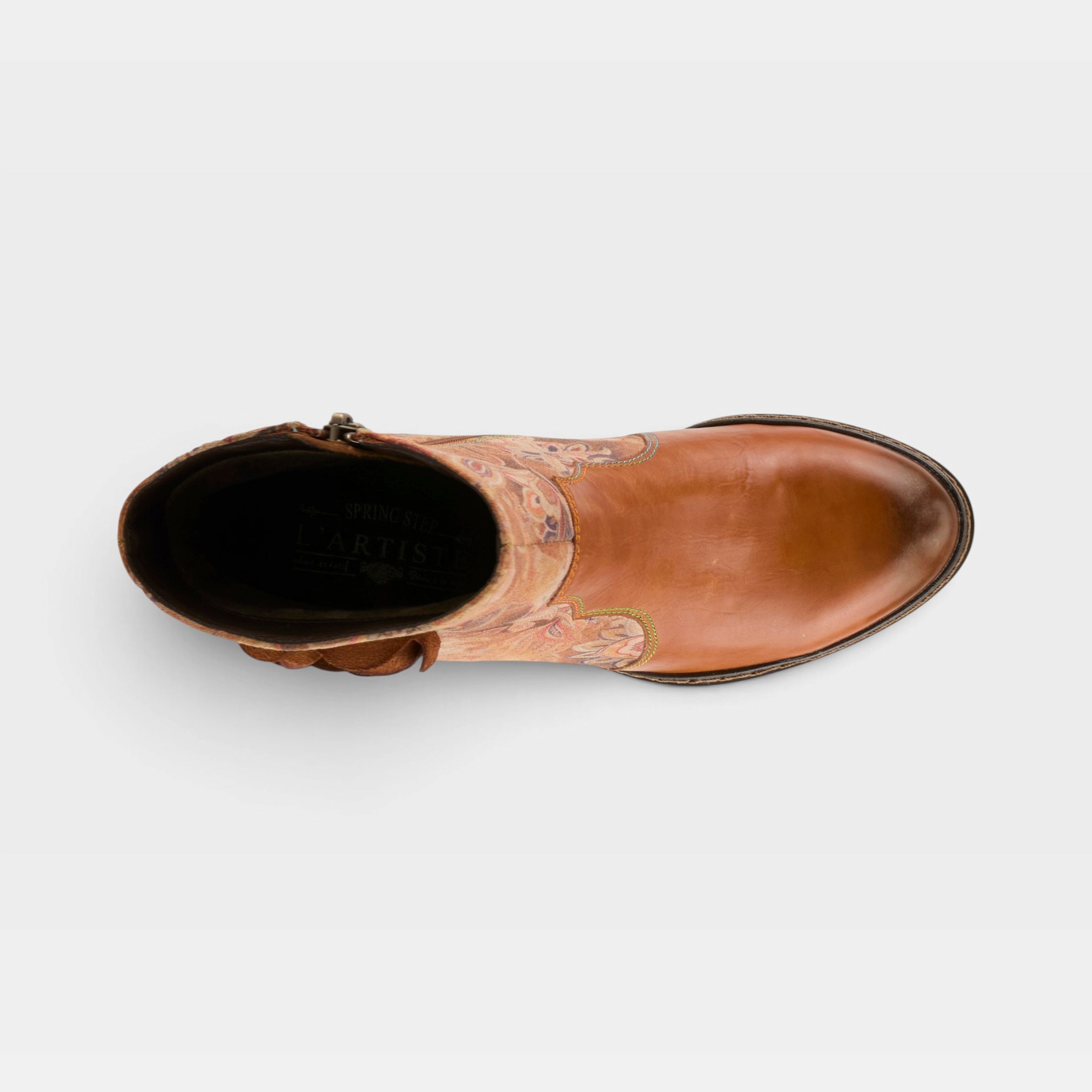 L'Artiste Naima boots in Camel Multi, top view