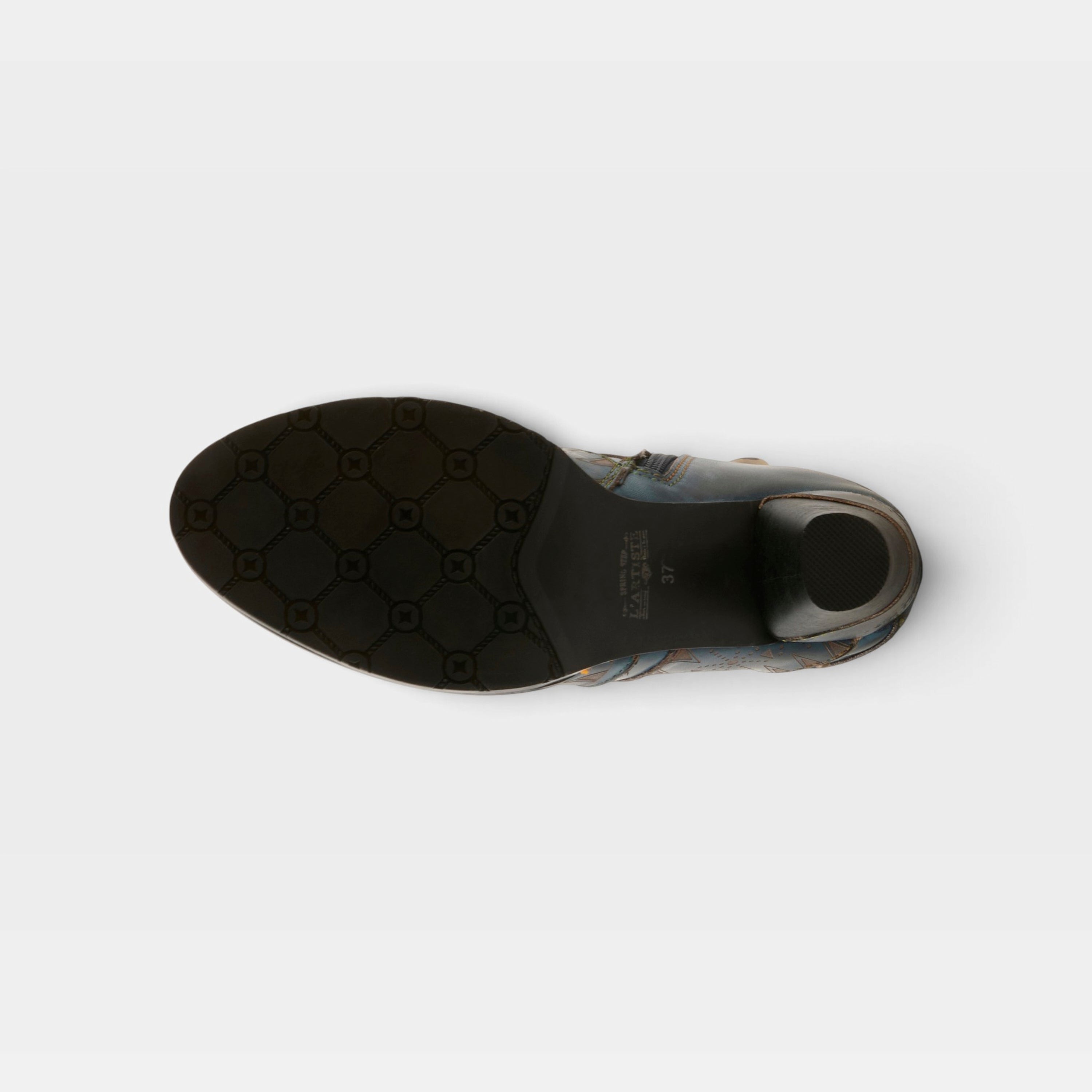 L'Artiste Niobe boots in Navy Multi, outsole view
