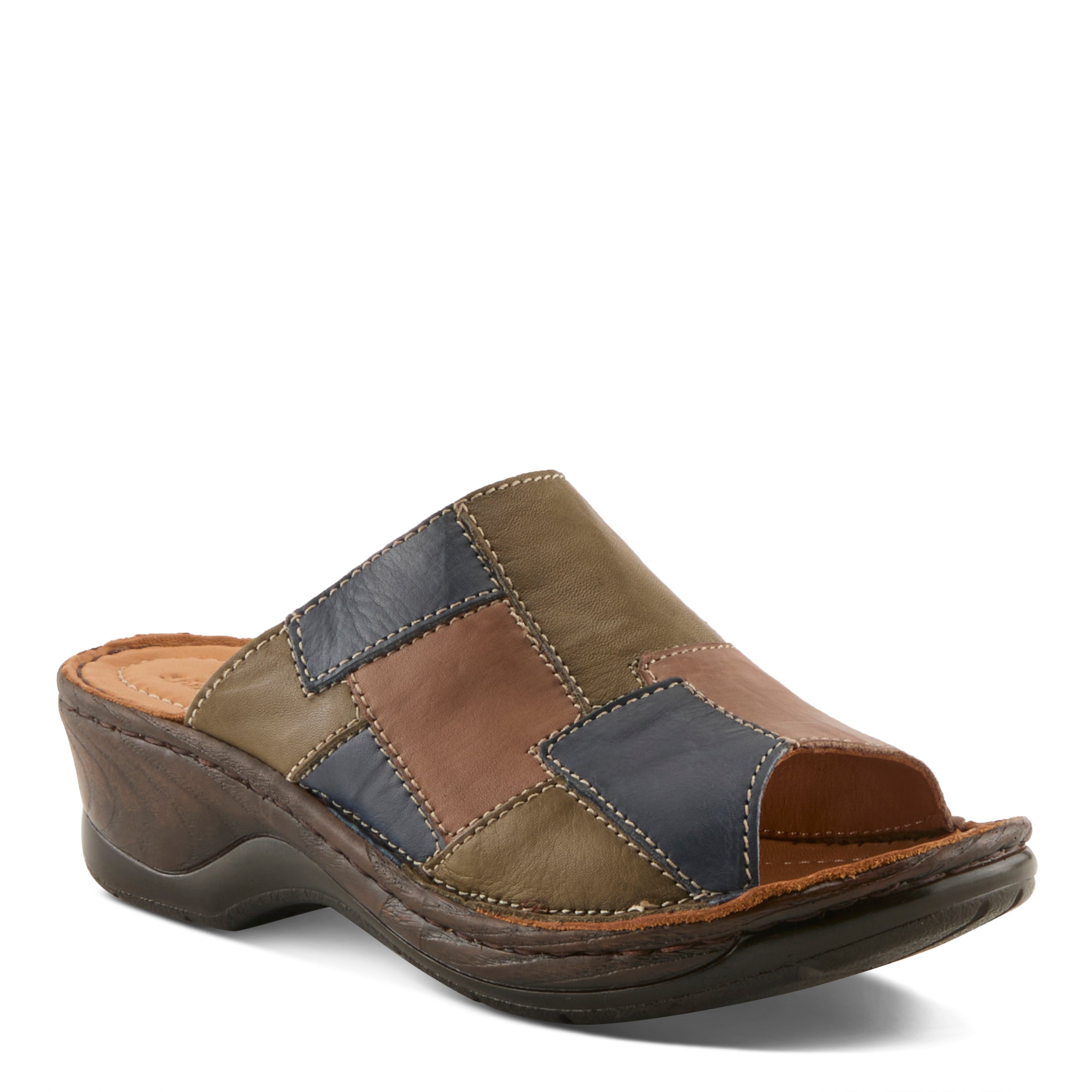 Women's Leather Nivara Wedge Slide Sandals - Spring Step Shoes