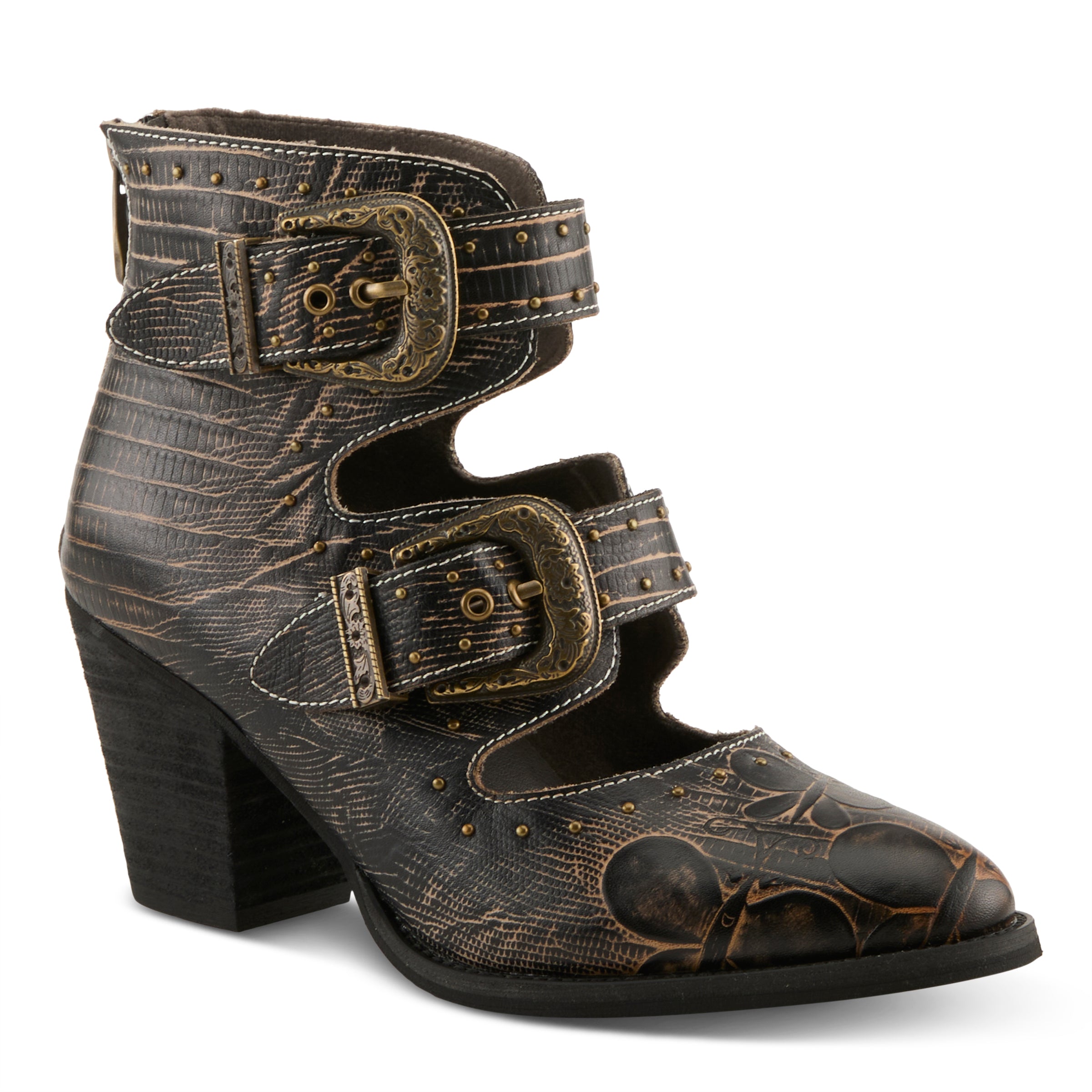 (取寄) ラルティストバイスプリングステップ レディース  L'Artiste by Spring Step women Notched-nature Black Buckle Ankle Boots, Ease & Stylish For Winter – Spring Step Shoes