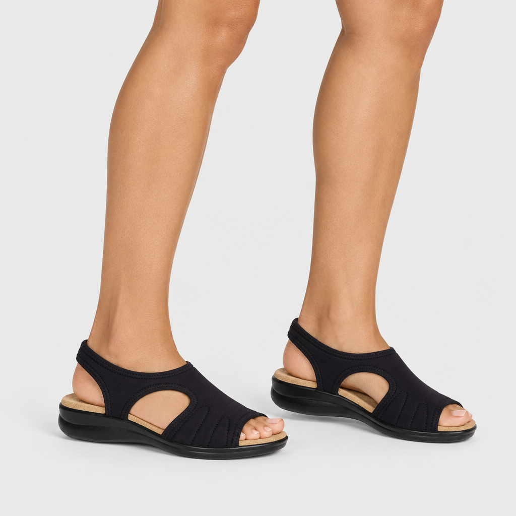 Flexus Nyaman Black Sandal - on-foot view