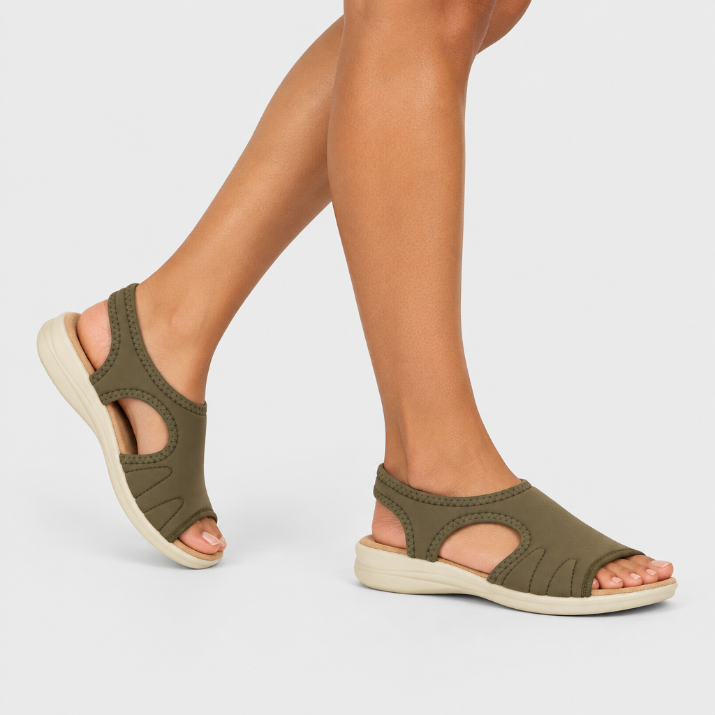 Flexus Nyaman Olive Green Sandal - on-foot view