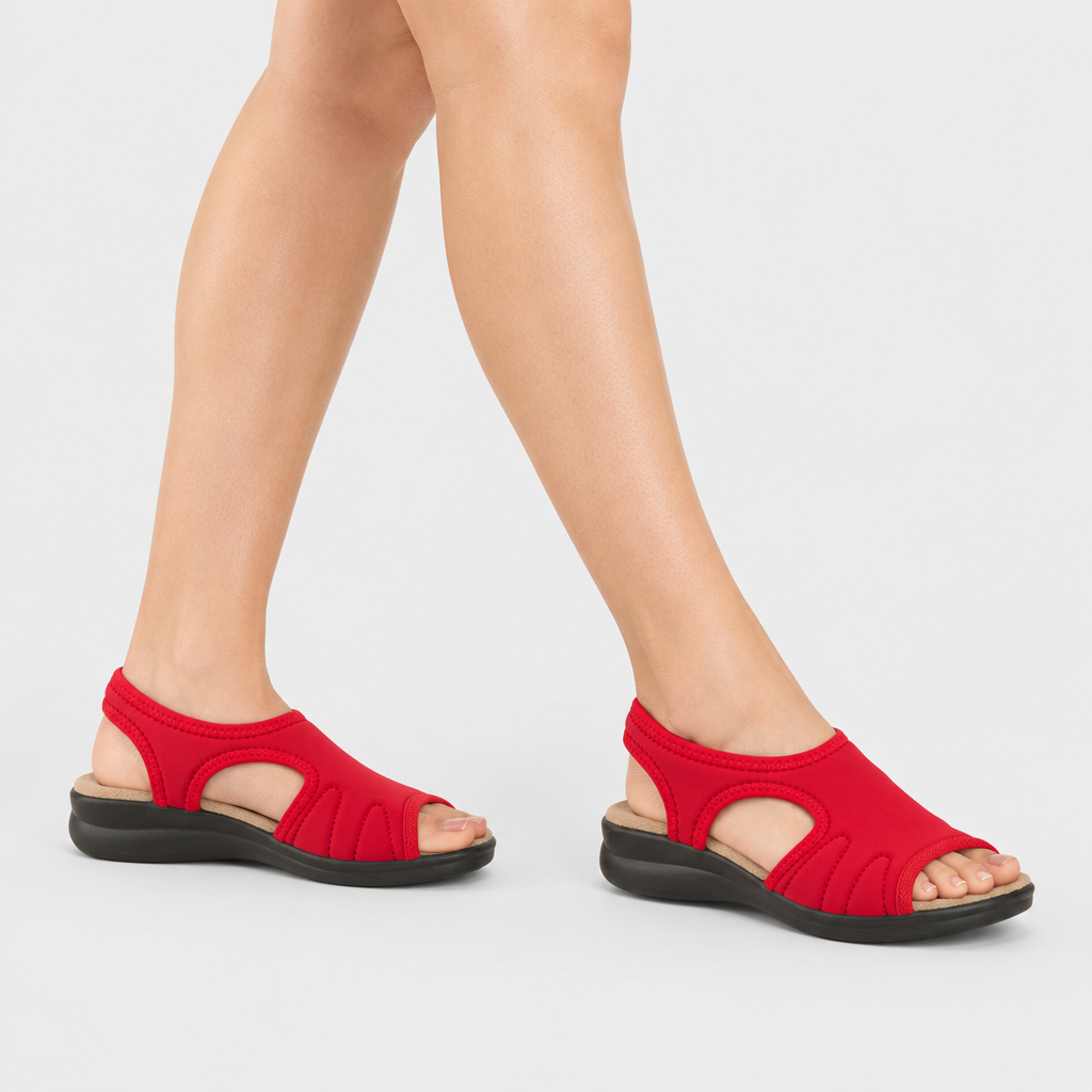 Flexus Nyaman Red Sandal - on-foot view