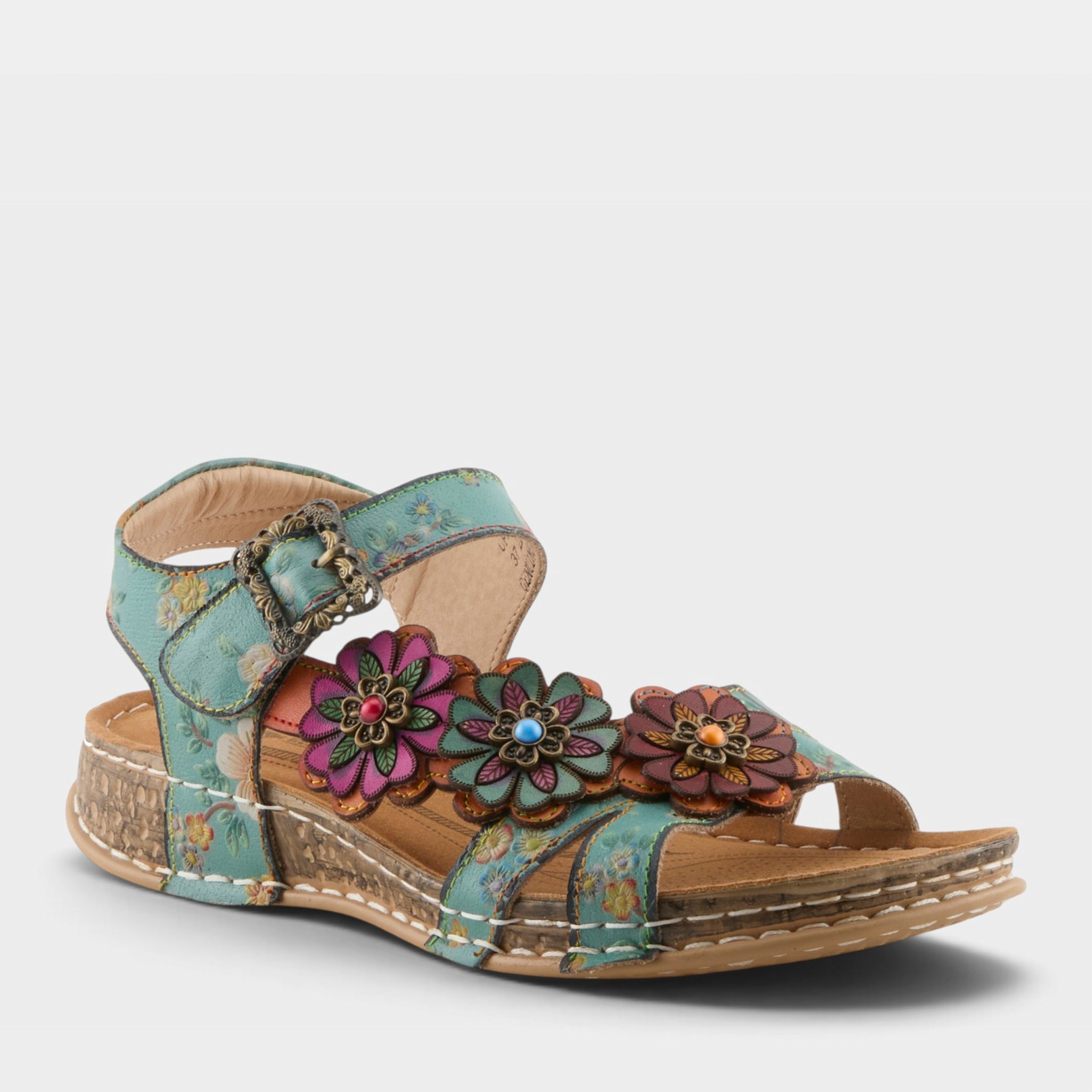 【ほぼ未使用】 SLIPPER✨26㎝✨レザー/スエード Stylish L'ARTISTE Offcenter Floral Sandals - Spring Step Shoes