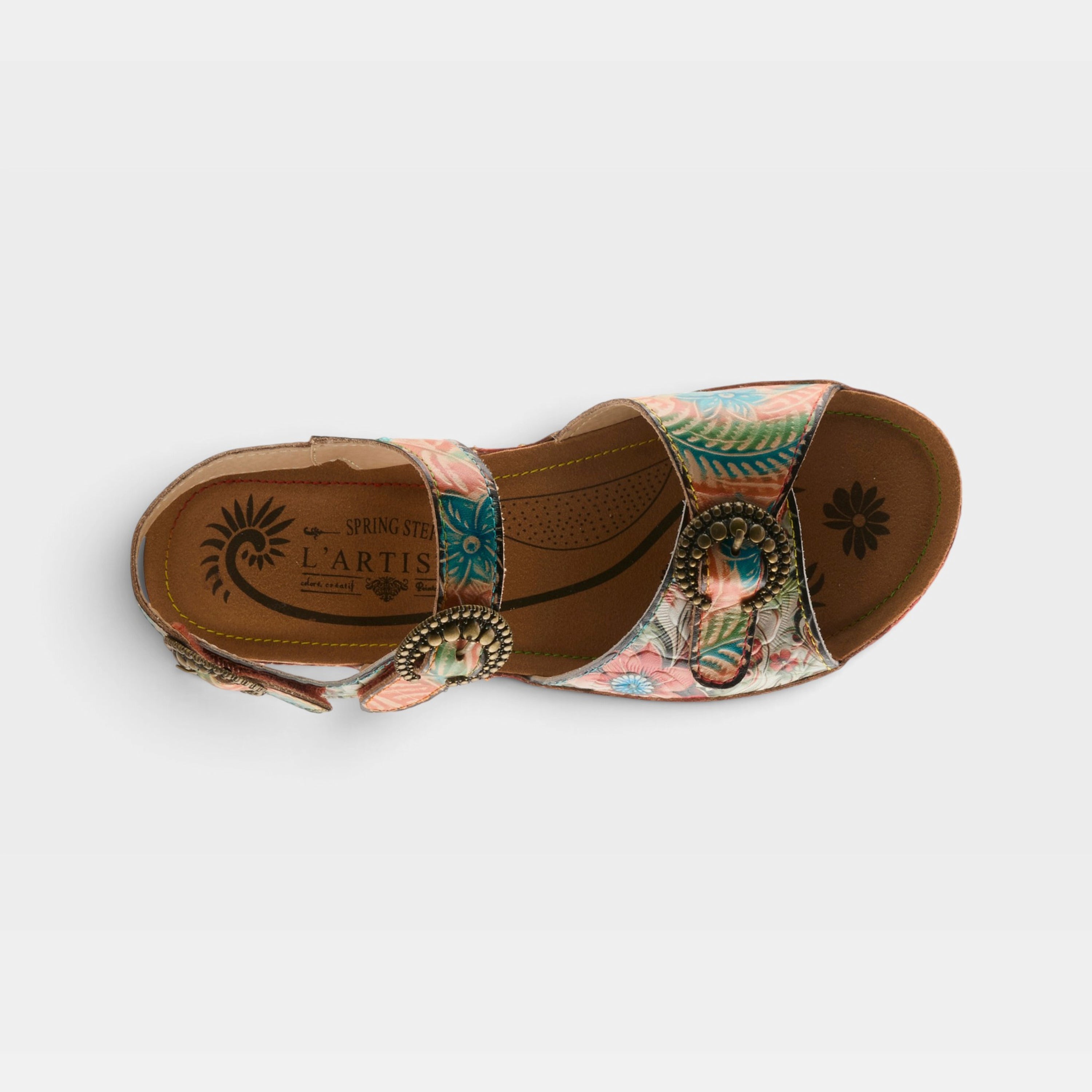 L'Artiste Offtrak sandals in Orange Multi, top view
