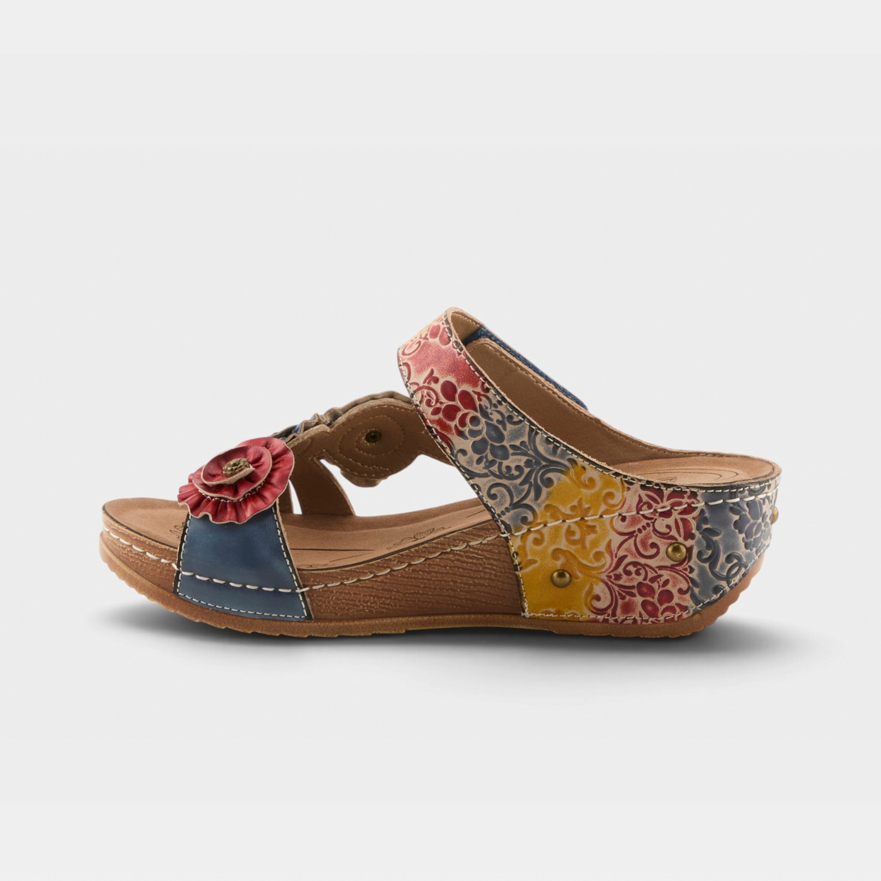 L'Artiste Ohsosweet sandals in Blue Multi, side view