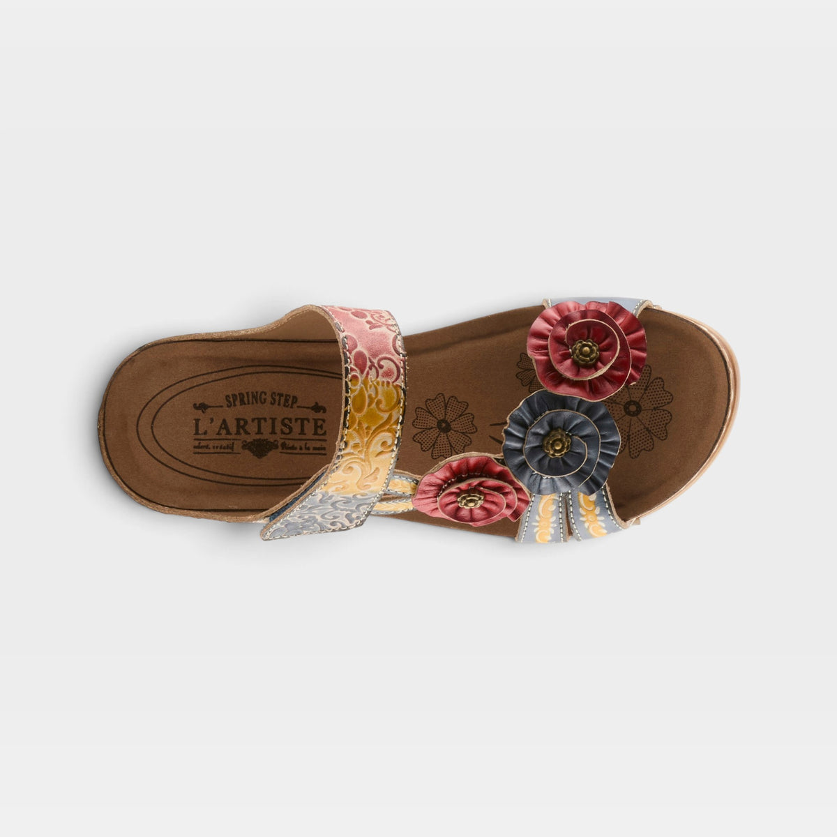 L'Artiste Ohsosweet sandals in Blue Multi, top view