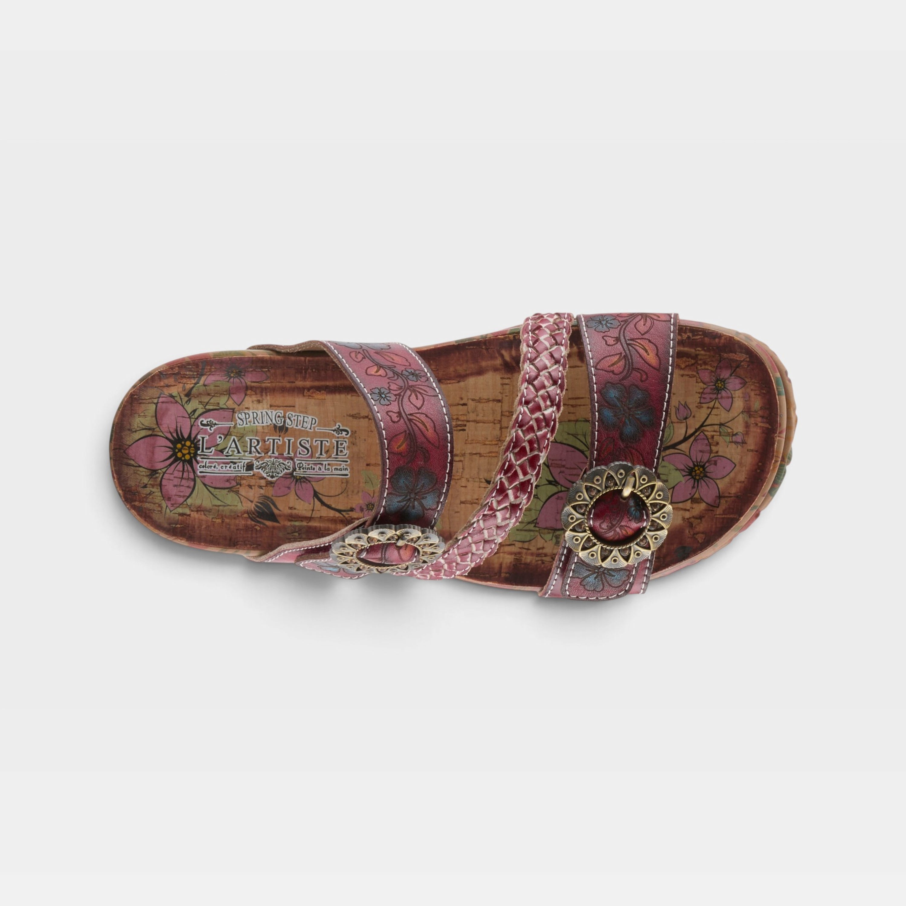 L'Artiste Ontheroad sandals in Dark Red Multi, top view