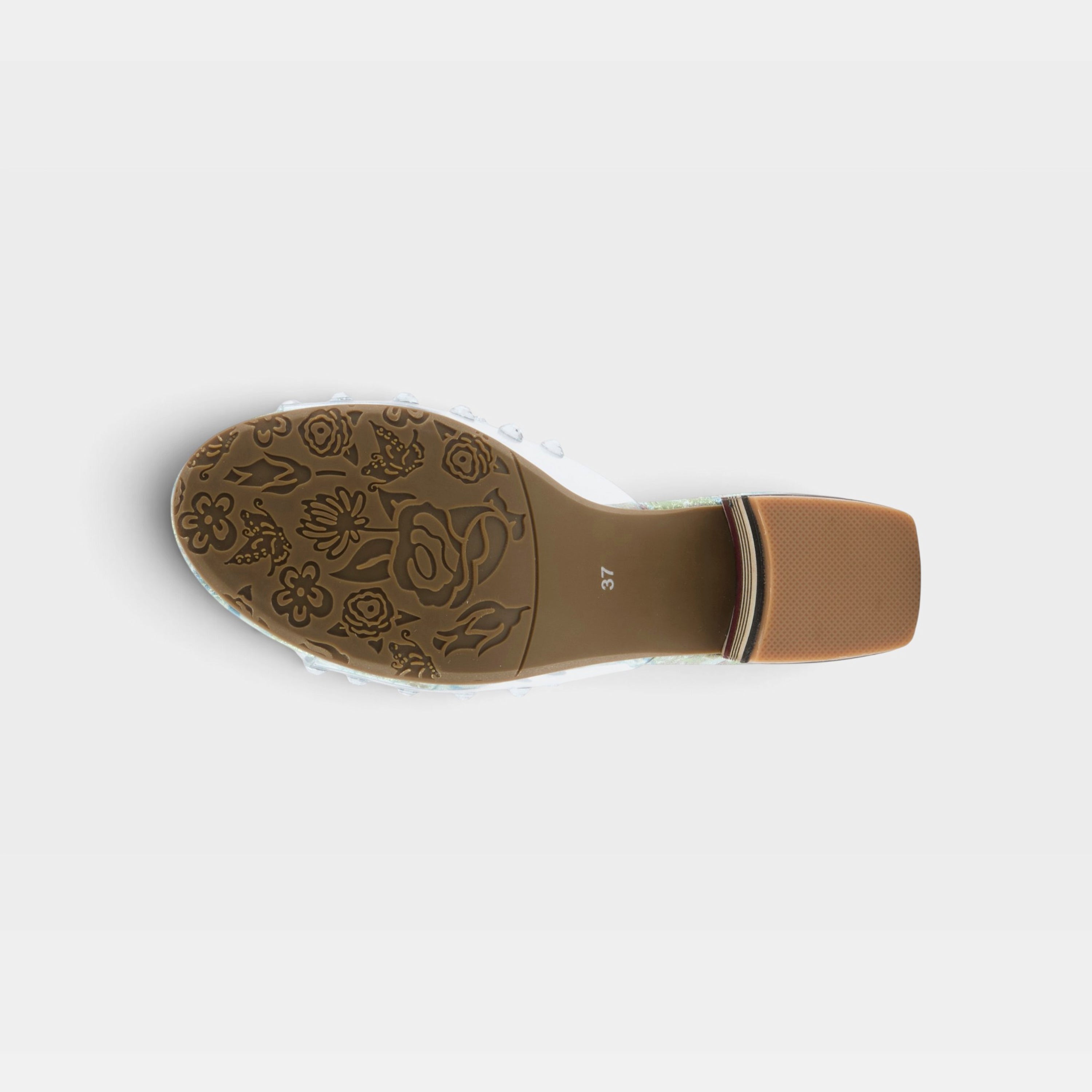 L'Artiste Ontherox sandals in Mint Green Multi, outsole view