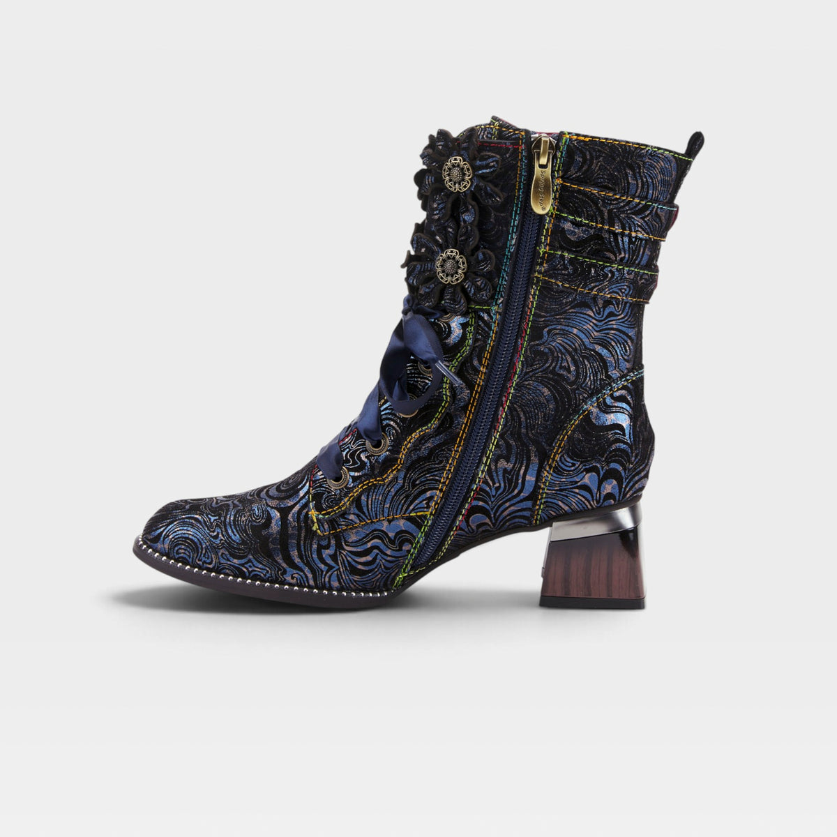 L'Artiste Originala boots in Navy, side view