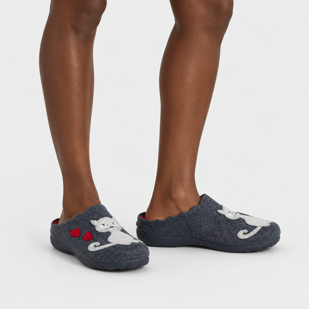Flexus Pennelopie Navy Slipper - on-foot view