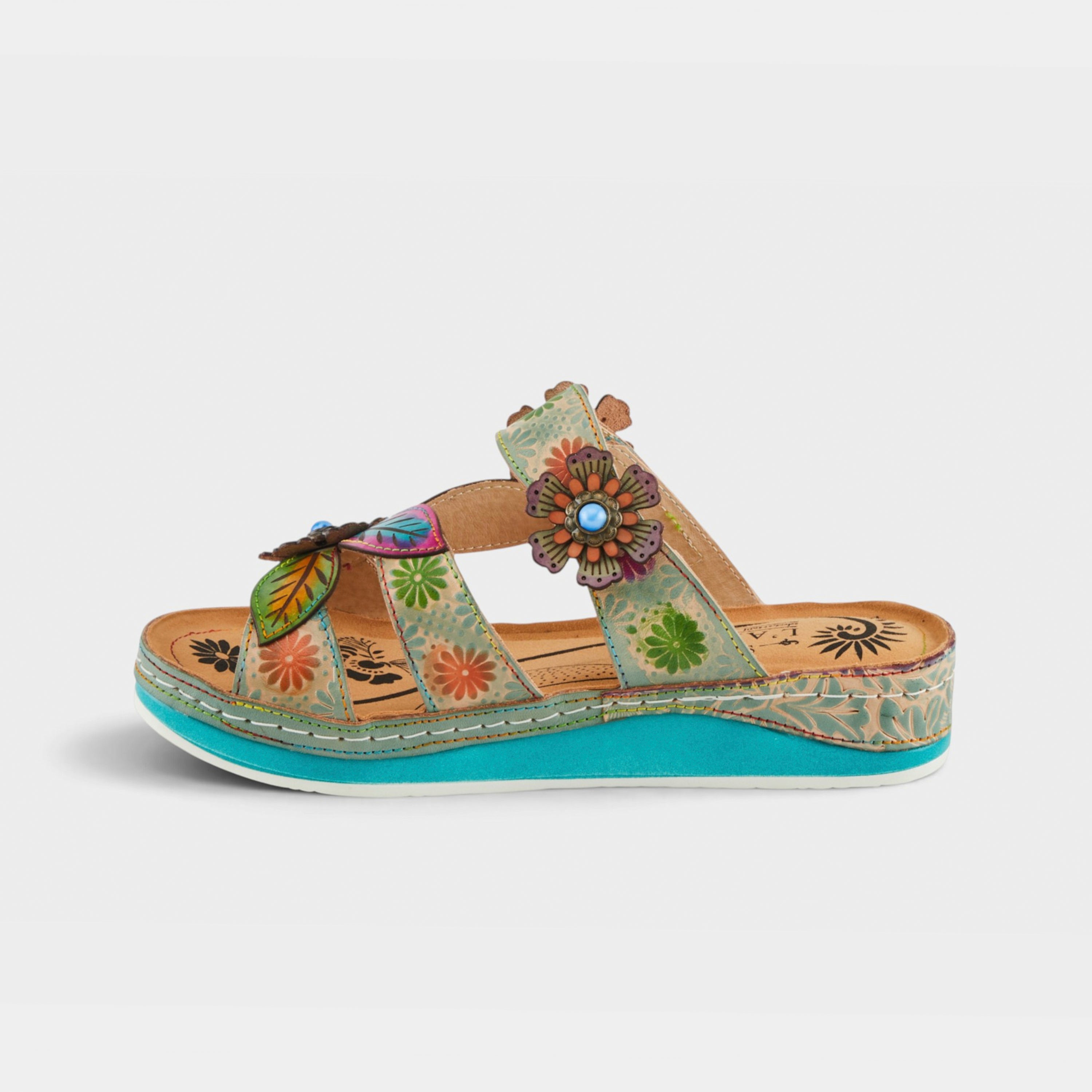 L'Artiste Pillow-Soft sandals in Mint Green Multi, side view