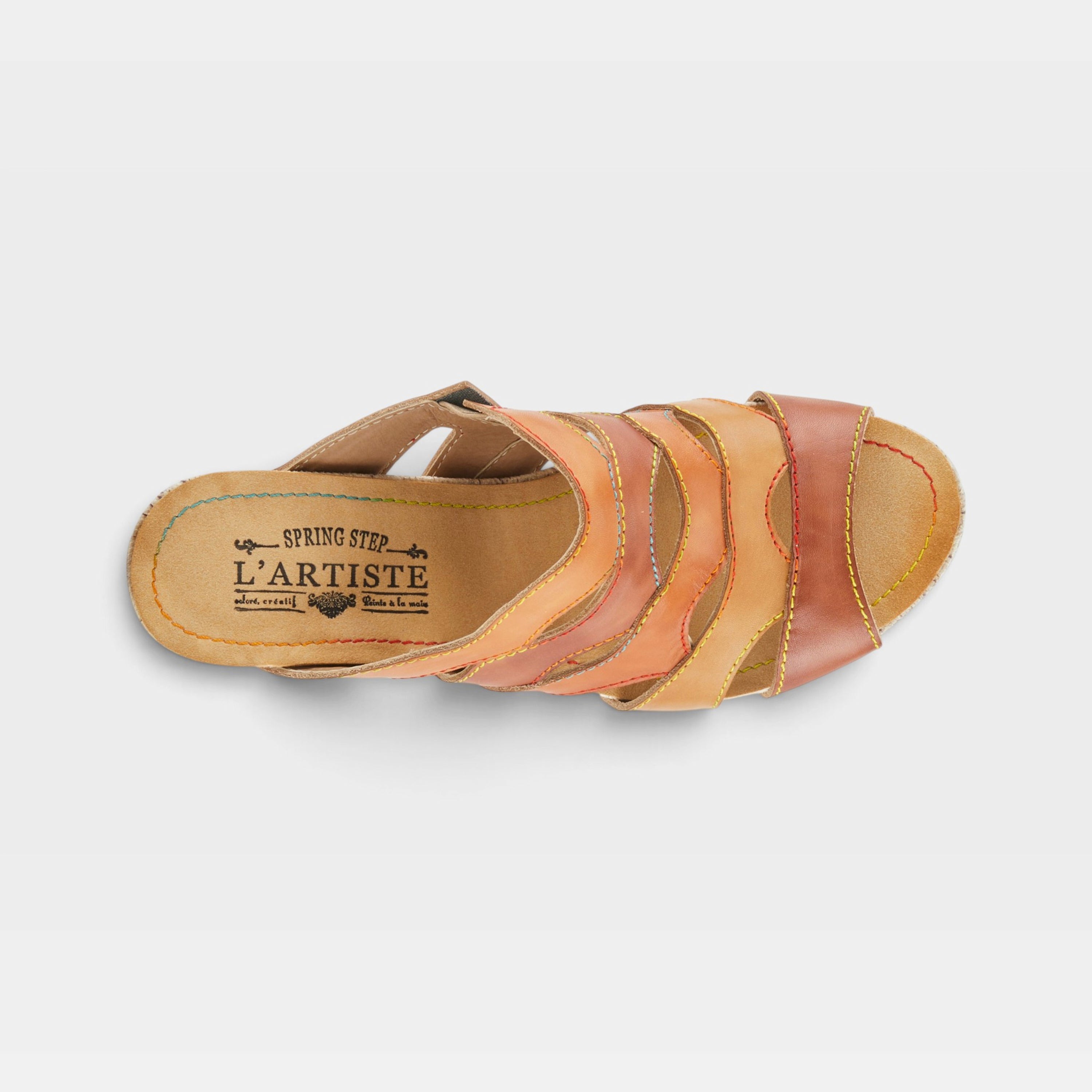 L'Artiste Pita sandals in Tan Multi, top view