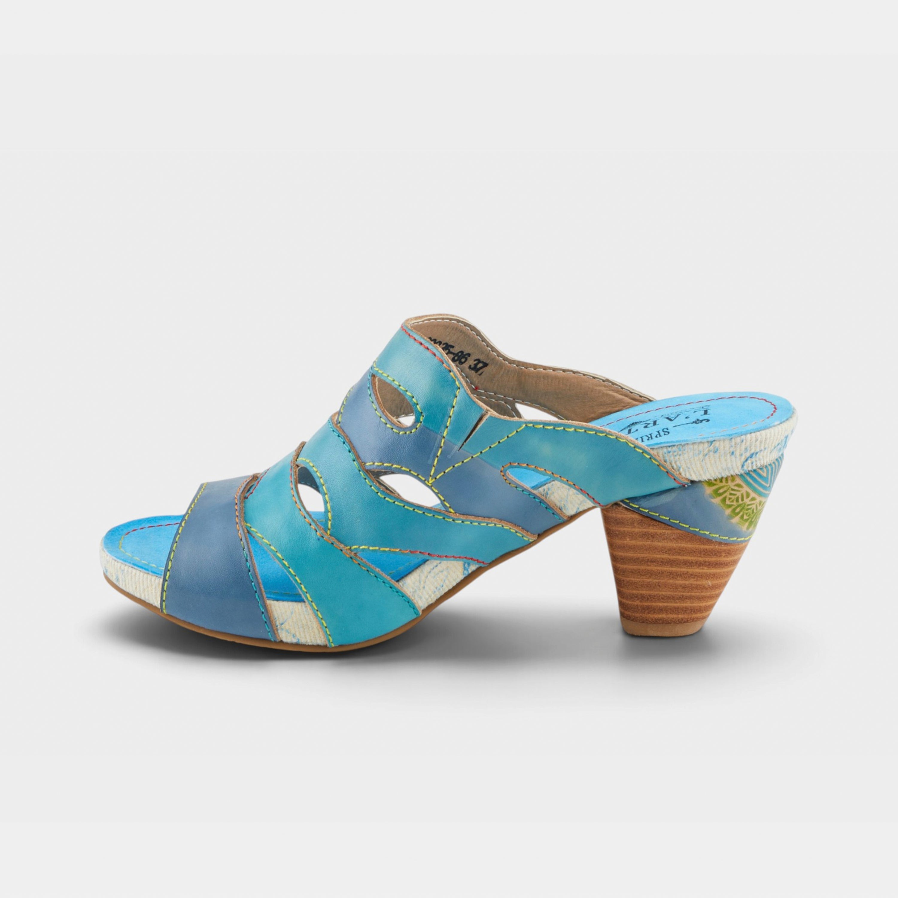 L'Artiste Pita sandals in Turquoise Multi, side view