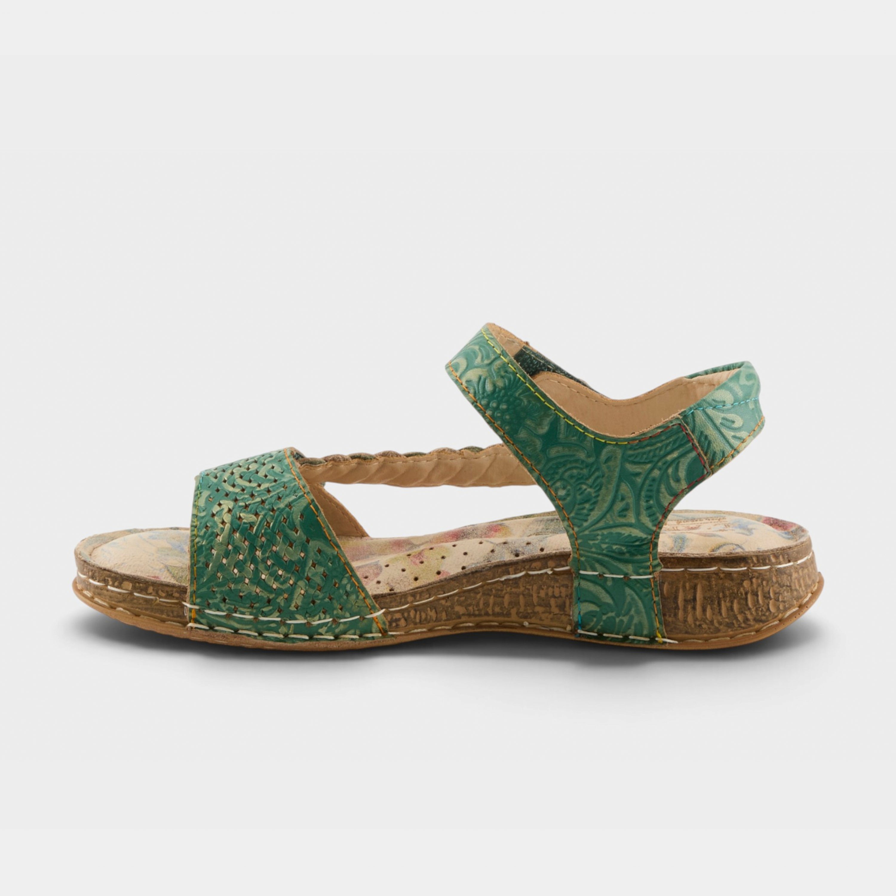 L'Artiste Popular sandal in Green Multi, side view