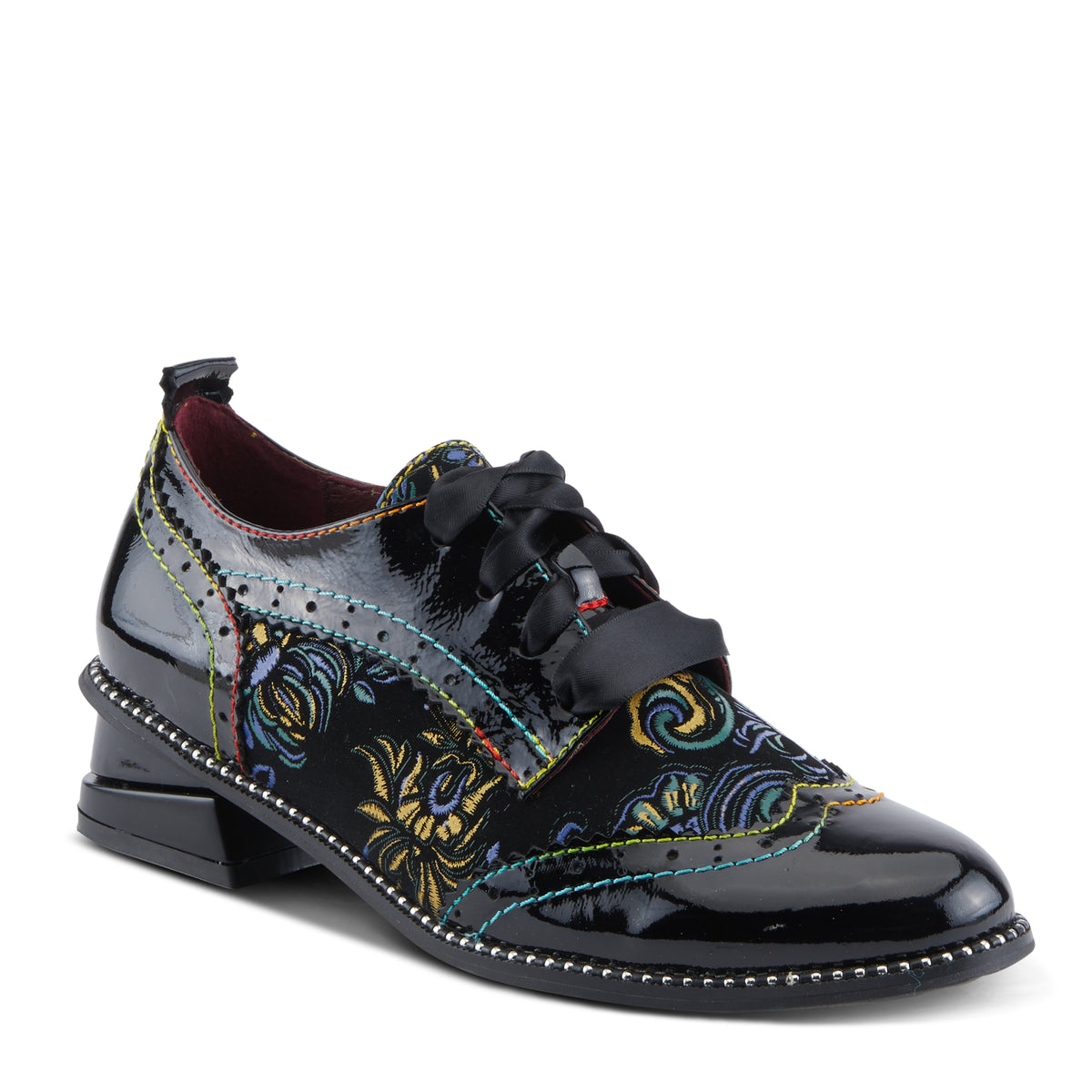 L'Artiste L'ARTISTE PRADEEP SHOES shoe in black patent with handcrafted leather design
