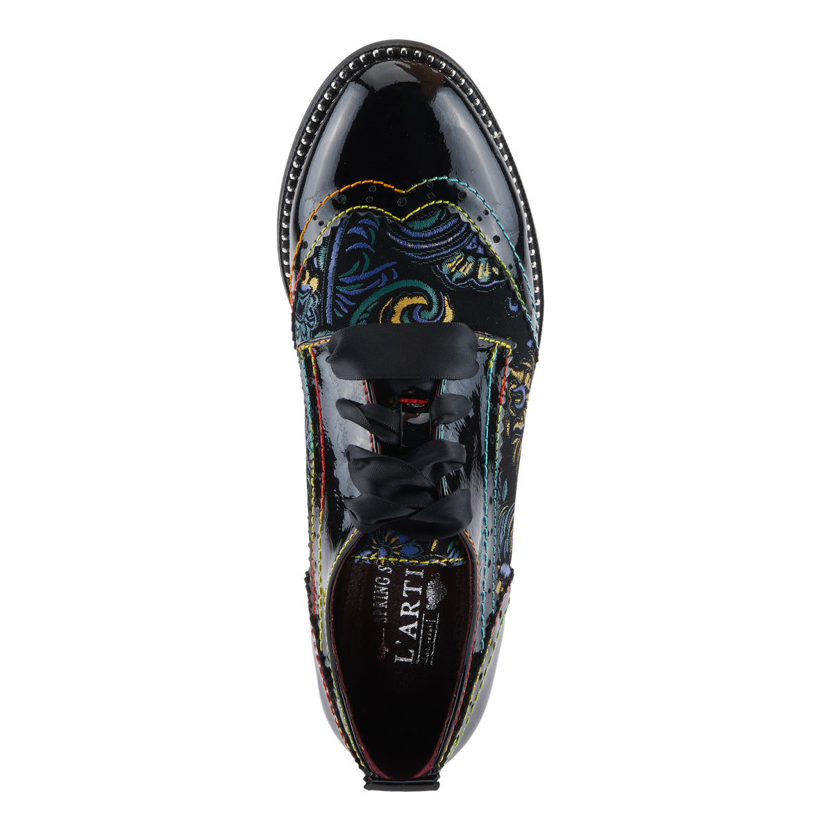 L'Artiste L'ARTISTE PRADEEP SHOES shoe in black patent with handcrafted leather design