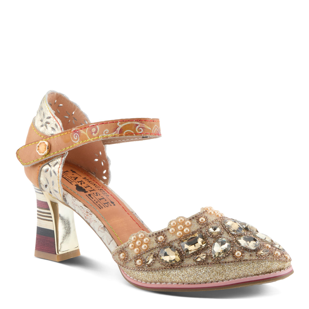 L'Artiste L'ARTISTE QUEENLATIFAH SHOES shoe in gold multi with handcrafted leather design