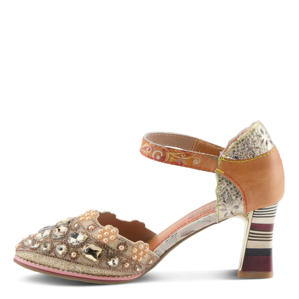 L'Artiste L'ARTISTE QUEENLATIFAH SHOES shoe in gold multi with handcrafted leather design
