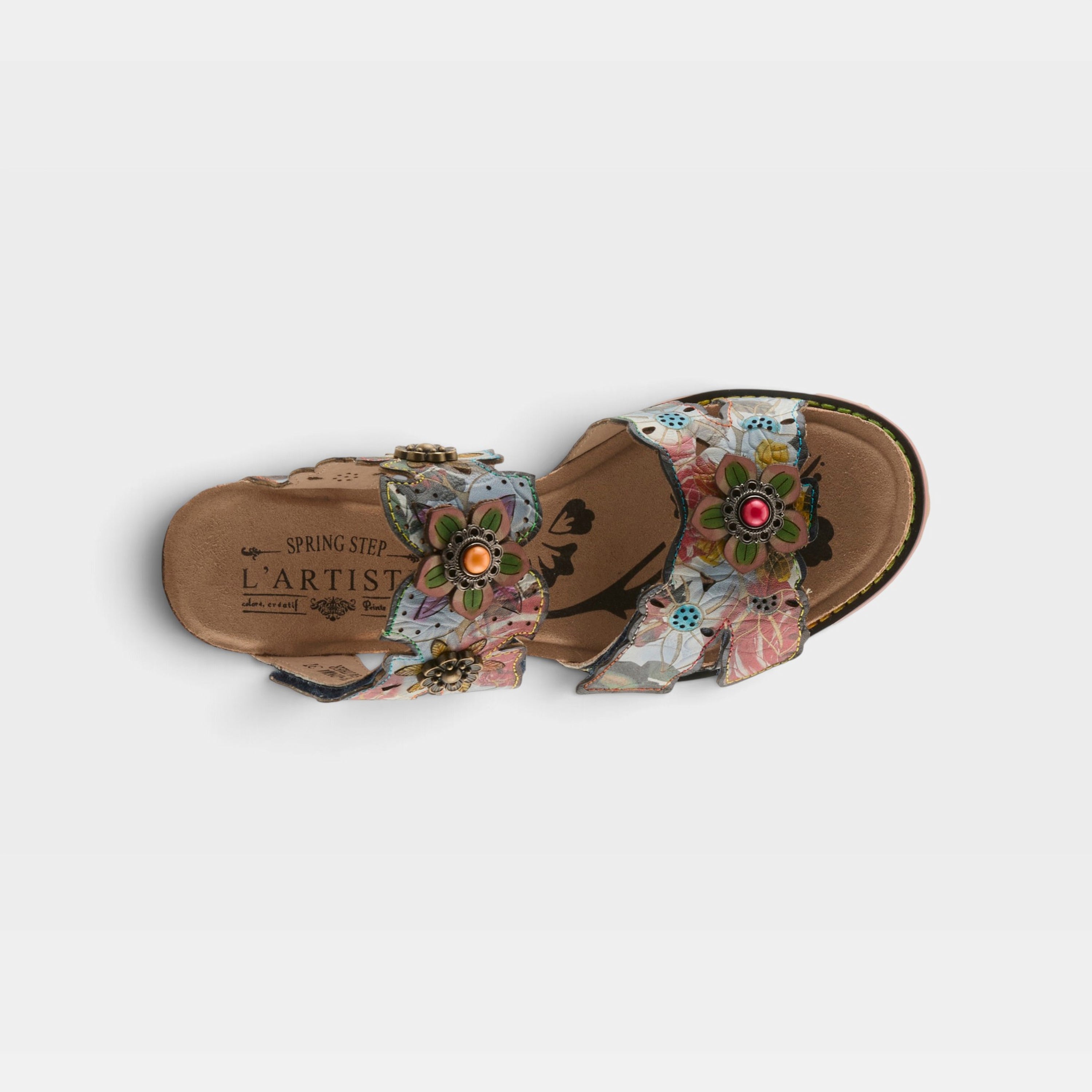L'Artiste Radiating sandals in Denim Multi, top view