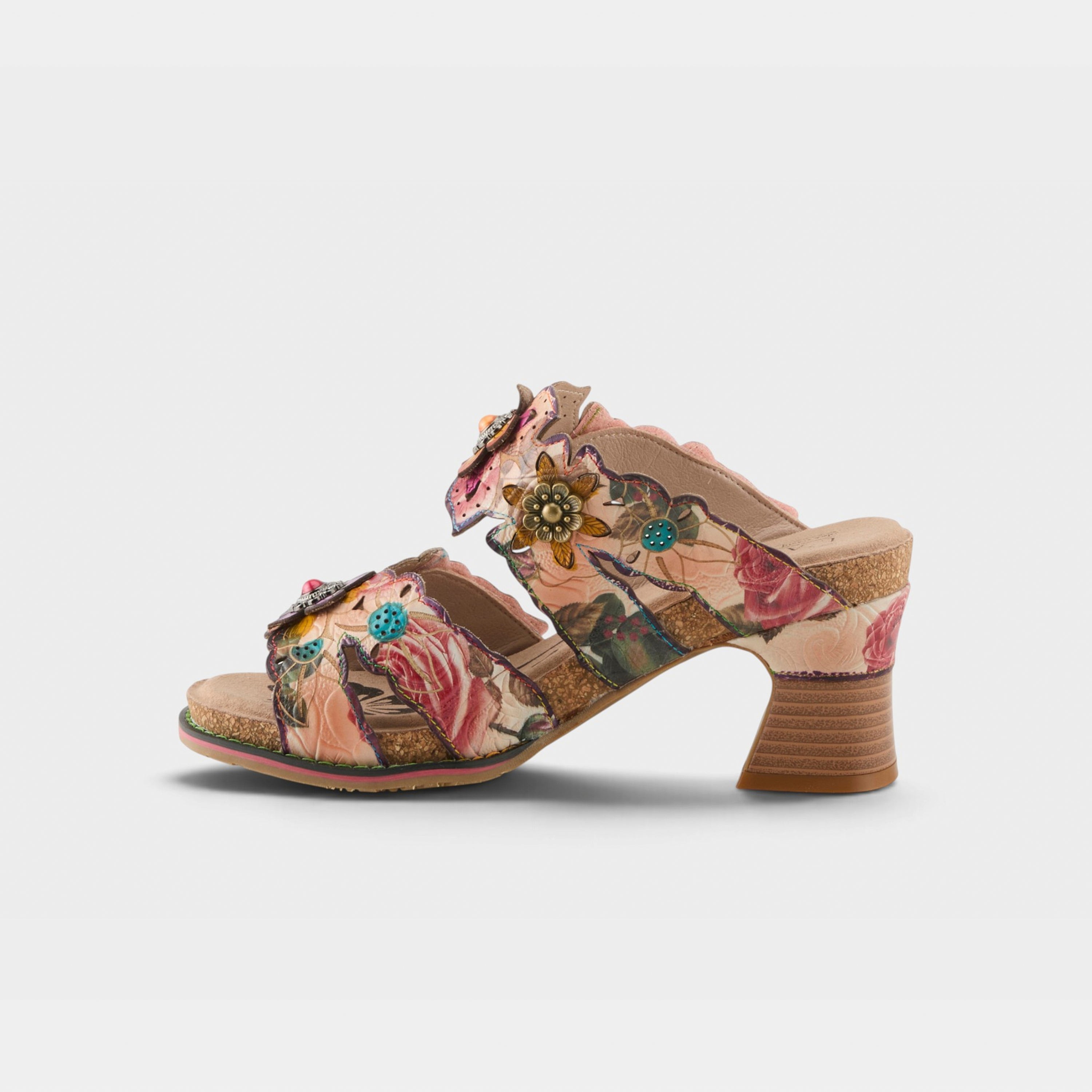 L'Artiste Radiating sandals in Peach Multi, side view