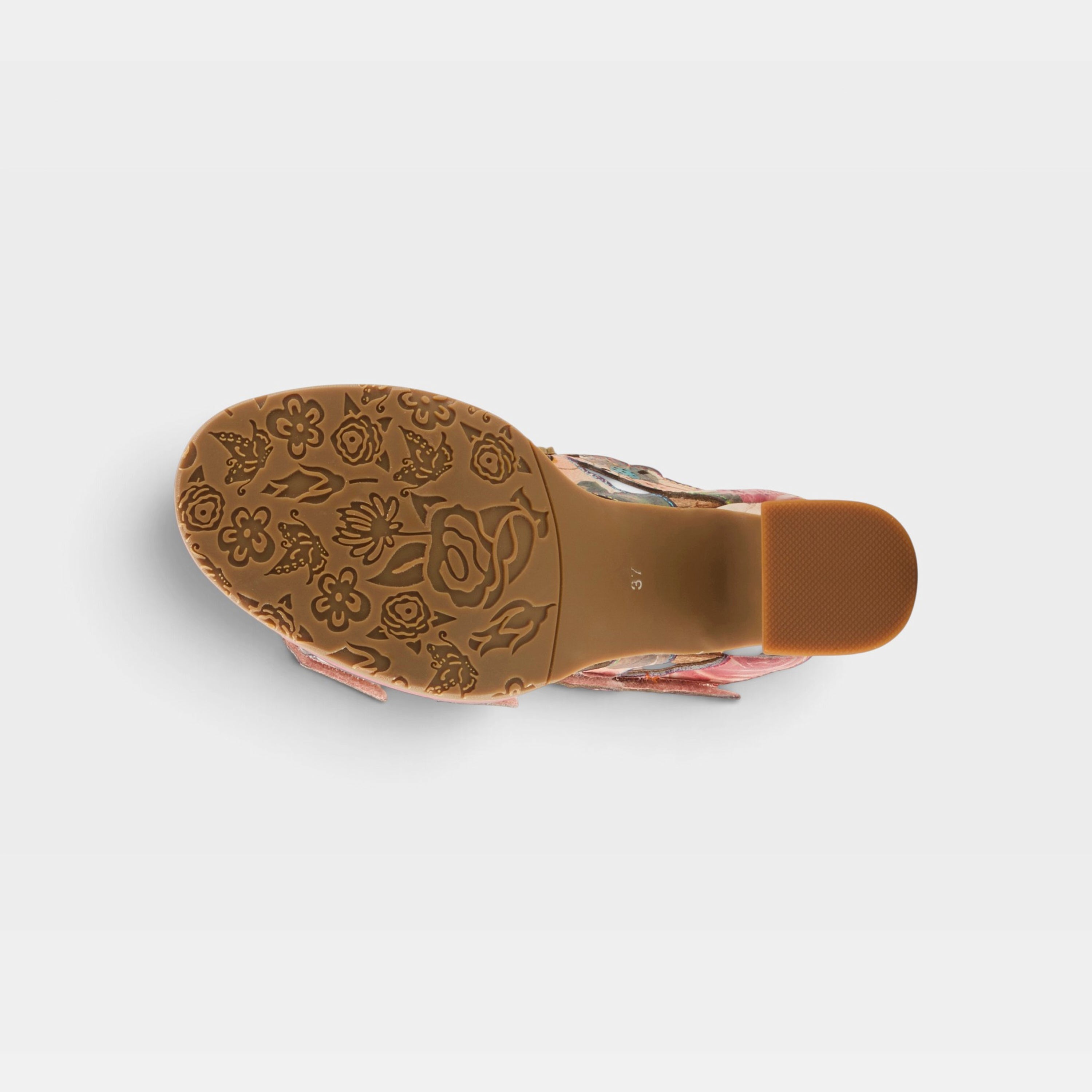 L'Artiste Radiating sandals in Peach Multi, outsole view