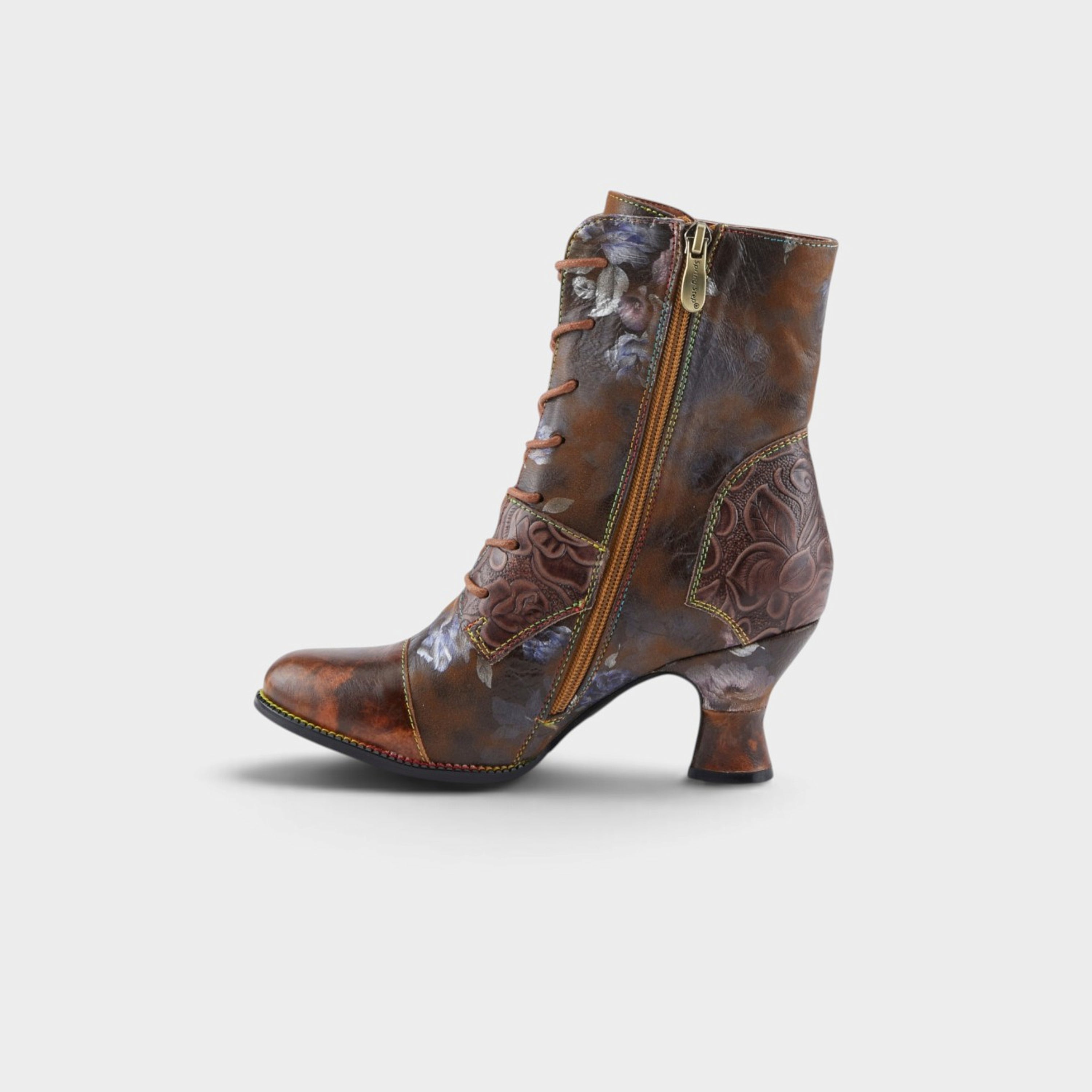 L'Artiste Roselia-Stunin boots in Brown Multi, side view