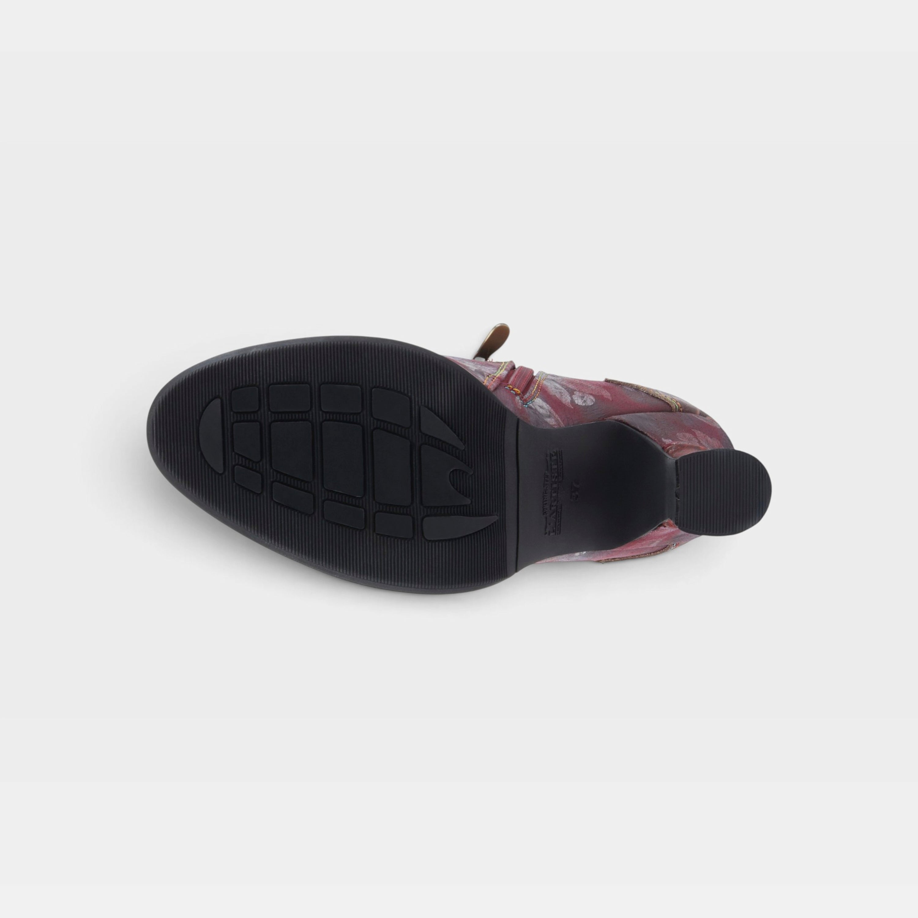 L'Artiste Roselia-Stunin boots in Bordeaux Multi, outsole view