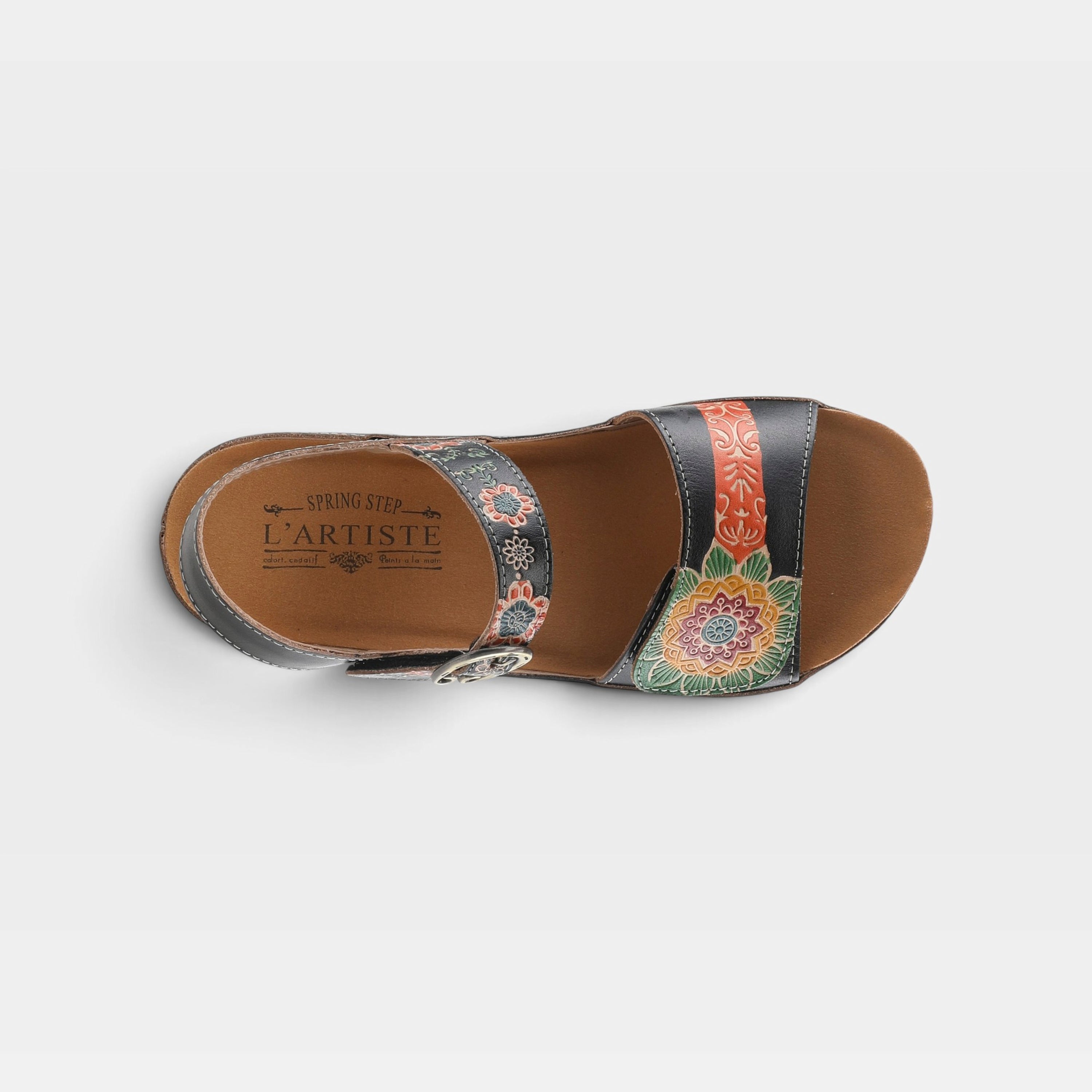 L'Artiste Roshni sandals in Black Multi, top view