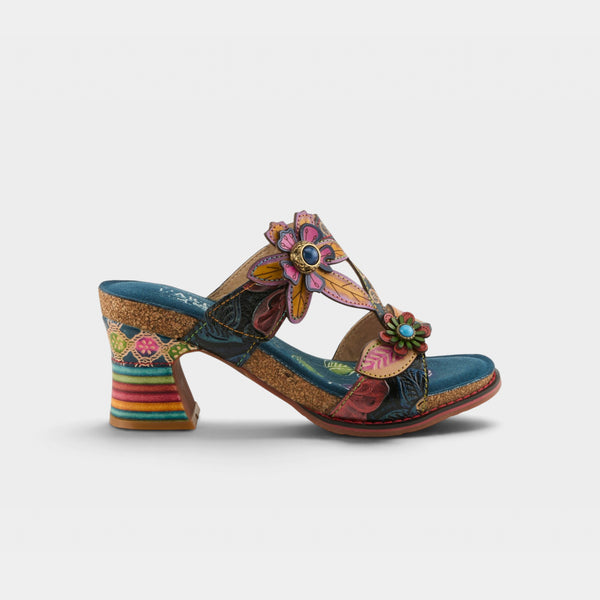 L'Artiste Rossie Floral Block Heel Sandals - Spring Step Shoes