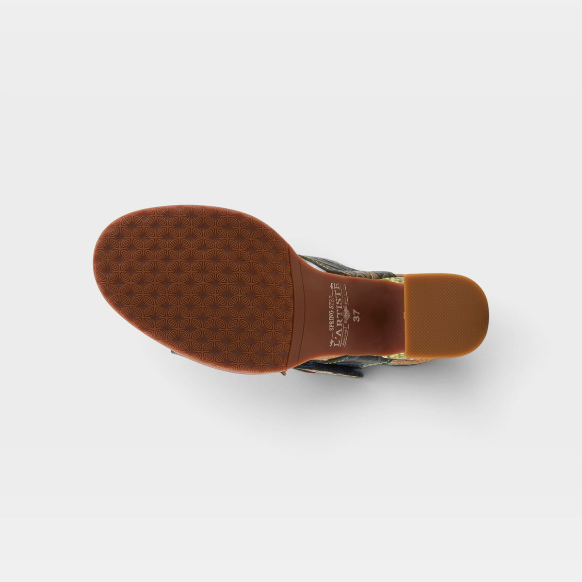 L'Artiste Rossie heeled sandals in Navy Multi, outsole view